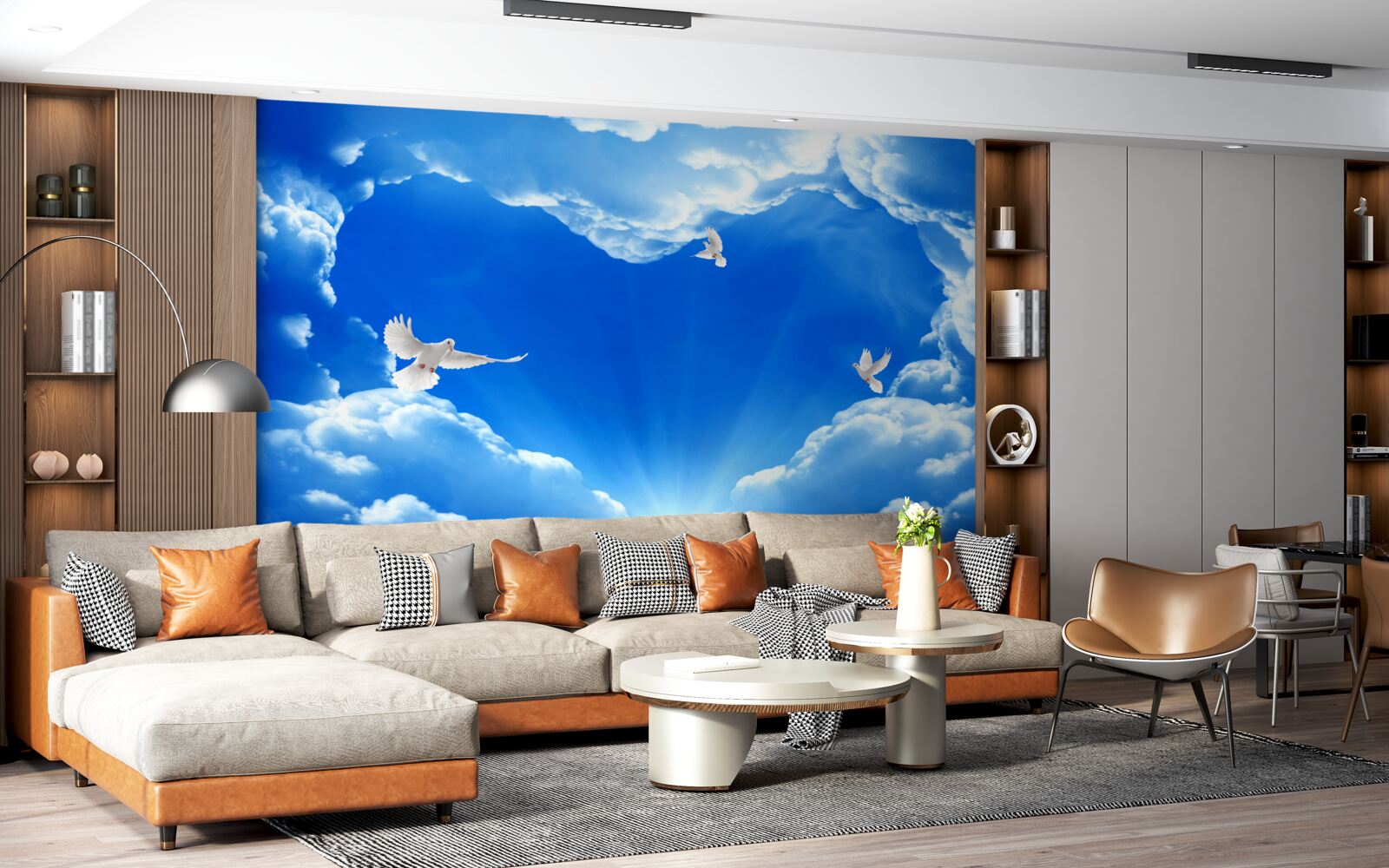 Fototapeta niebieskie ptaki wzlatują w przestrzeń nieba