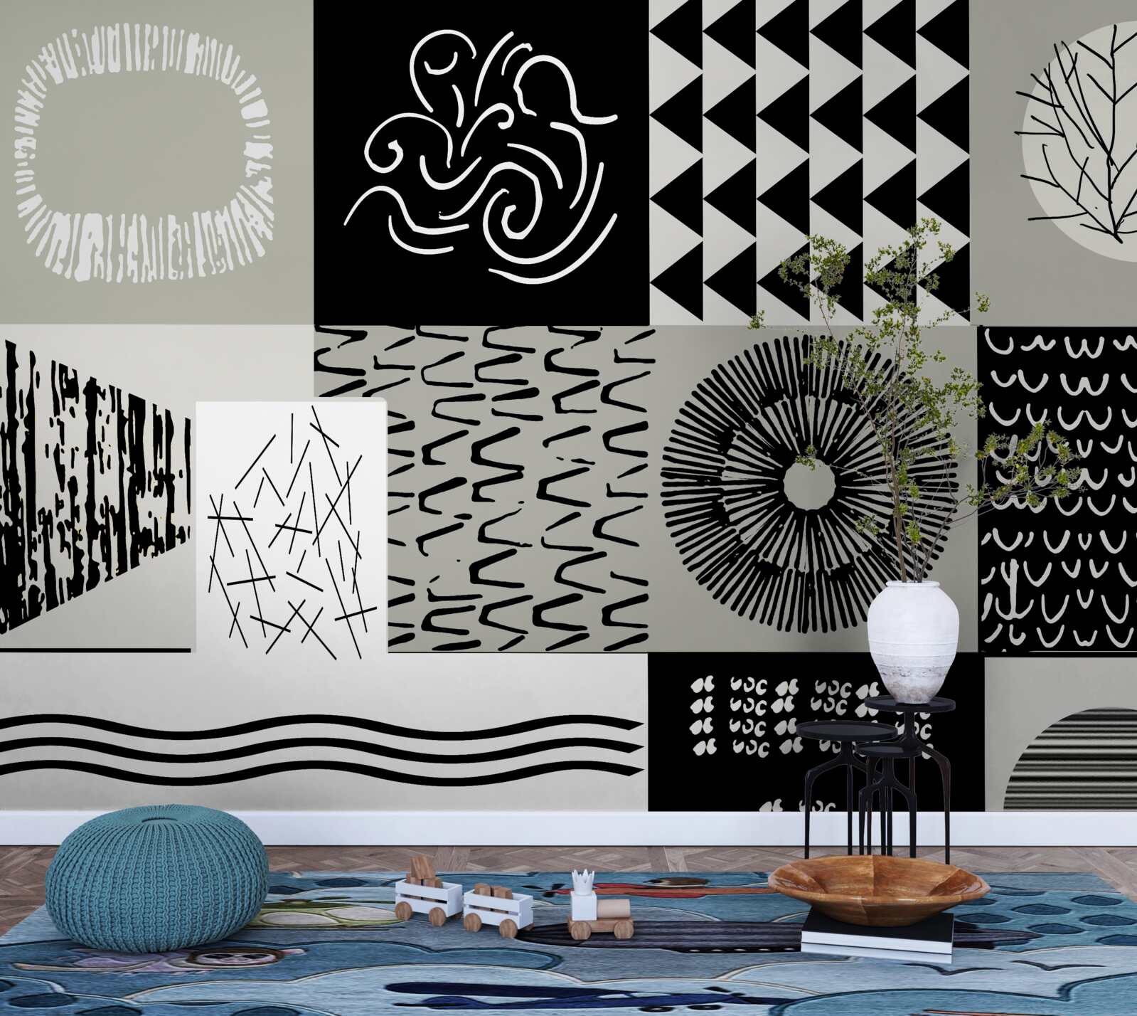 Fototapeta zestaw mozaik w czerni i bieli