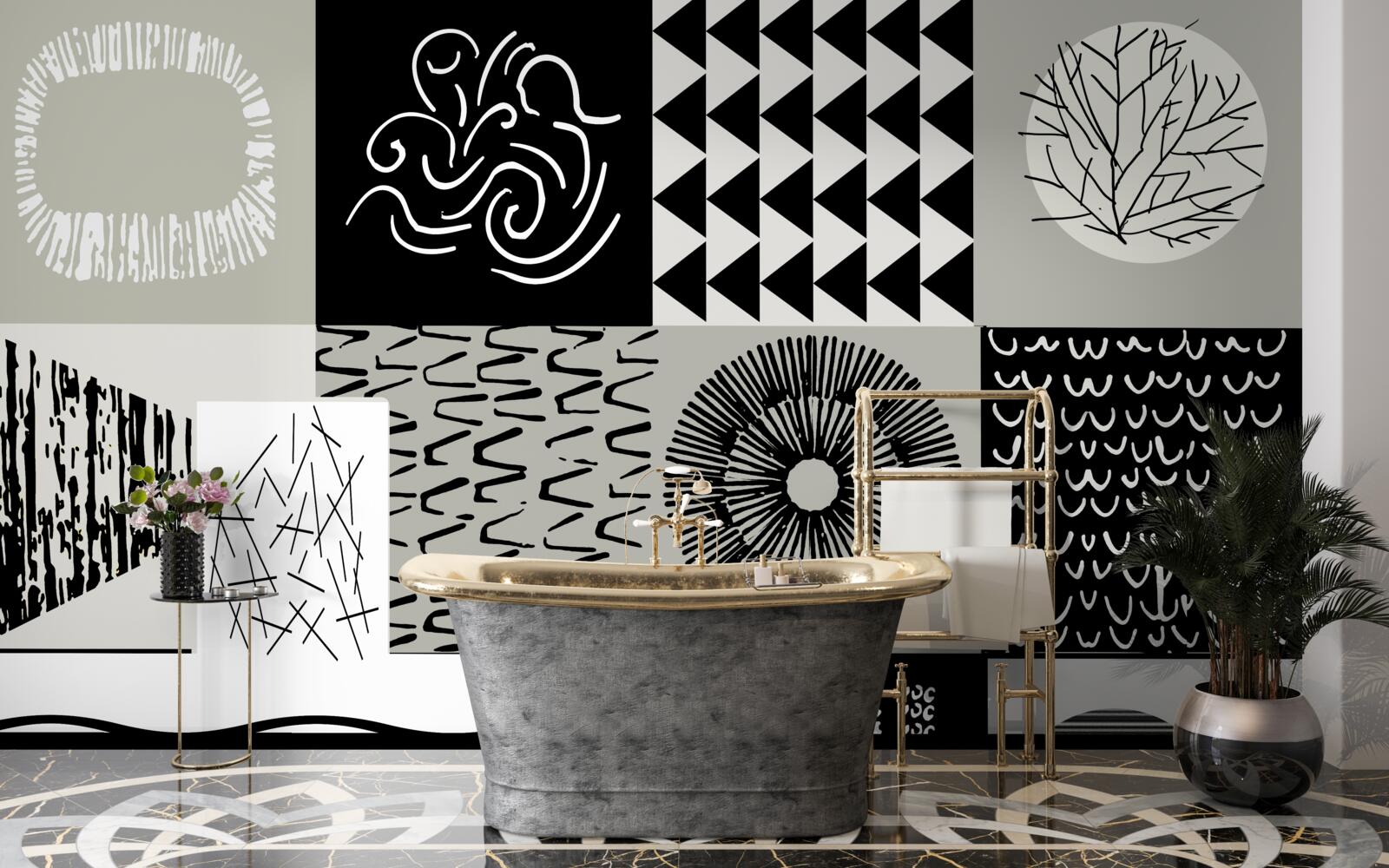 Fototapeta zestaw mozaik w czerni i bieli