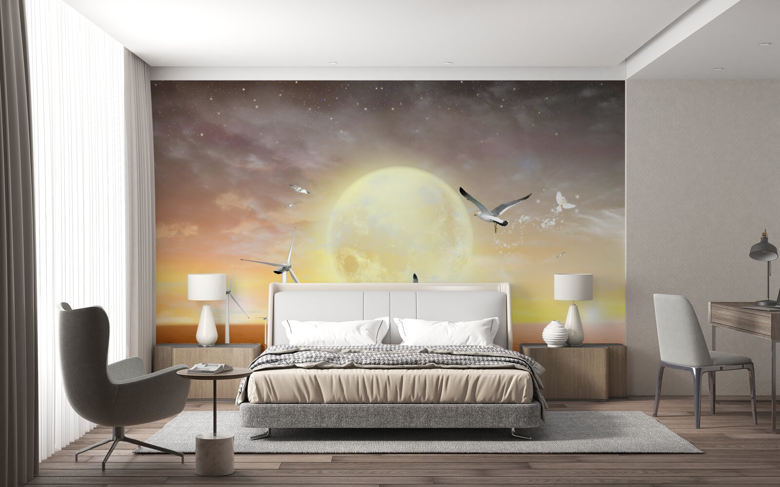 Fototapeta zachodowi słońca nad morzem towarzyszy krzyk mew