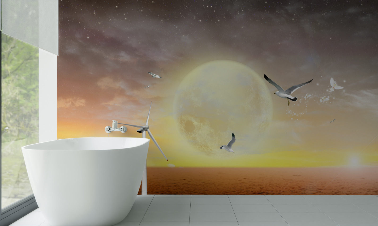 Fototapeta zachodowi słońca nad morzem towarzyszy krzyk mew