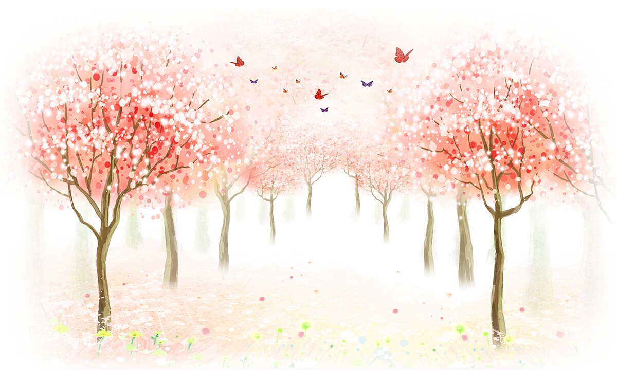 Fototapeta kwitnące drzewa usiane motylami