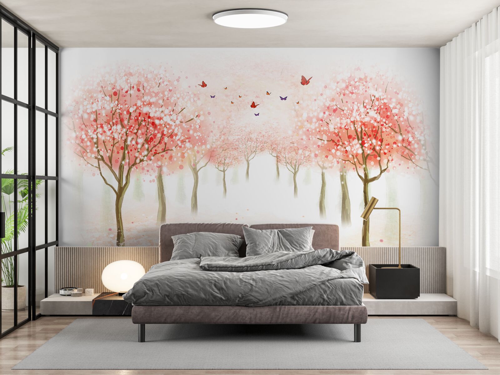 Fototapeta kwitnące drzewa usiane motylami