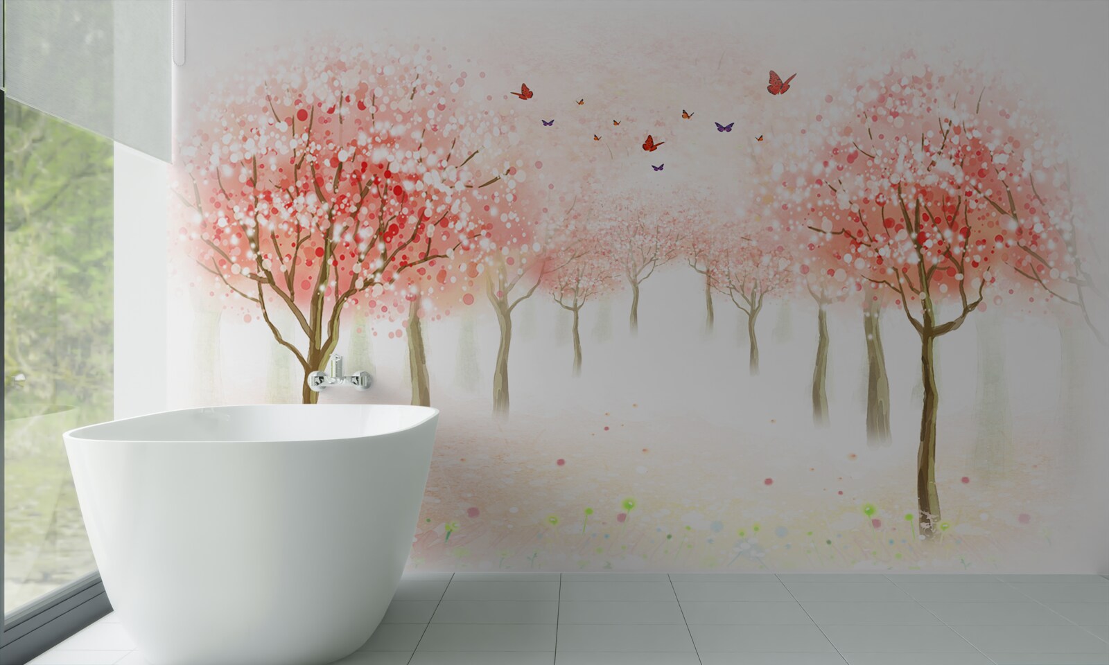 Fototapeta kwitnące drzewa usiane motylami