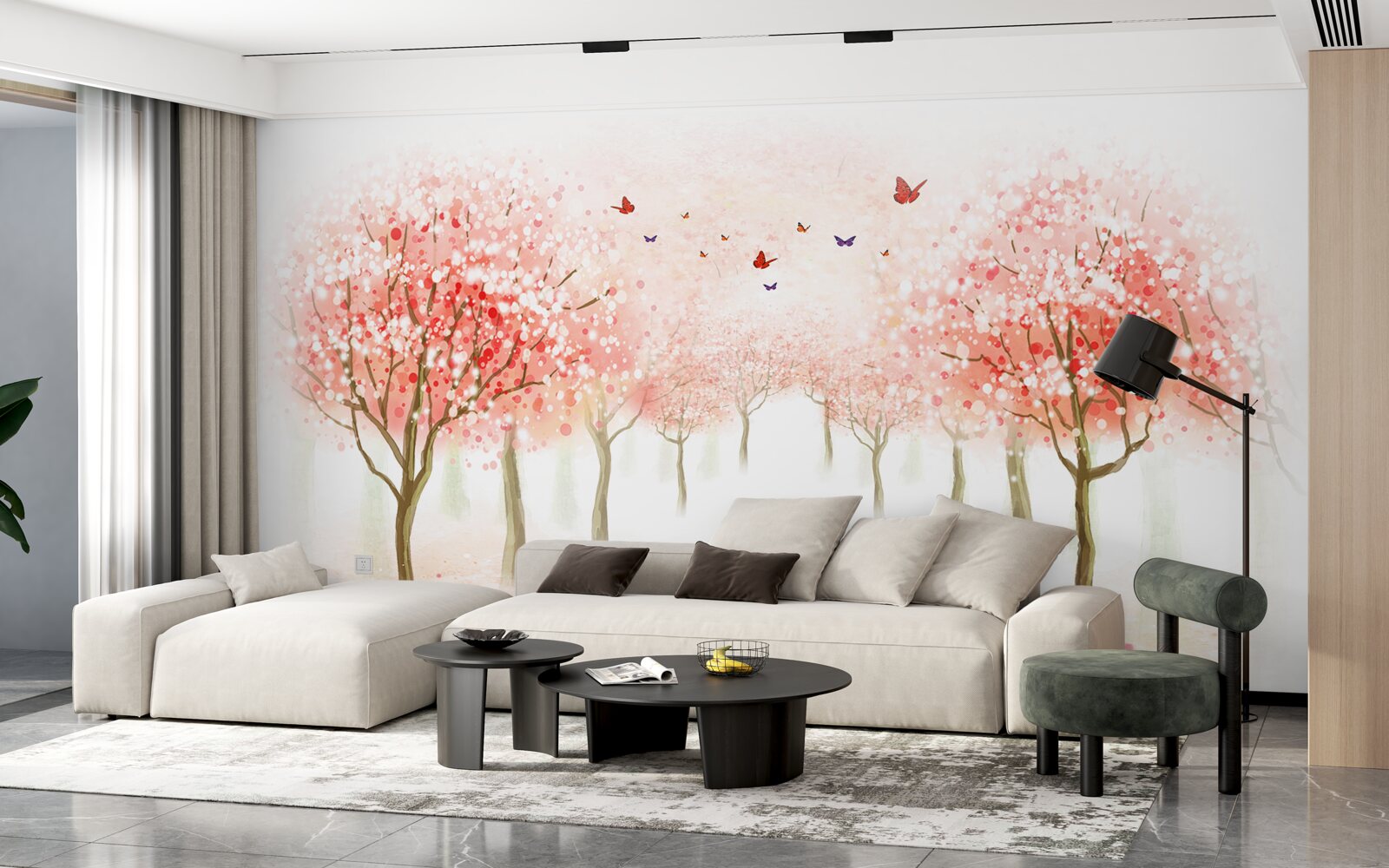 Fototapeta kwitnące drzewa usiane motylami