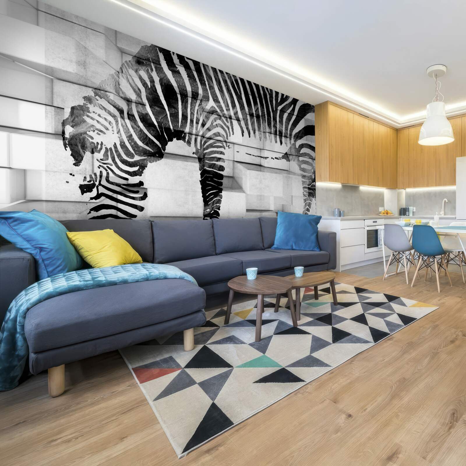 Fototapeta ceglany mur w pobliżu wodopoju z wizerunkiem zebry