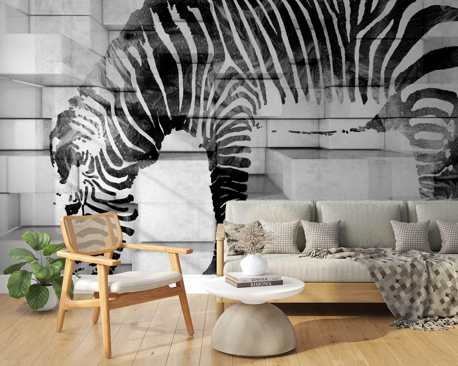 Fototapeta ceglany mur w pobliżu wodopoju z wizerunkiem zebry