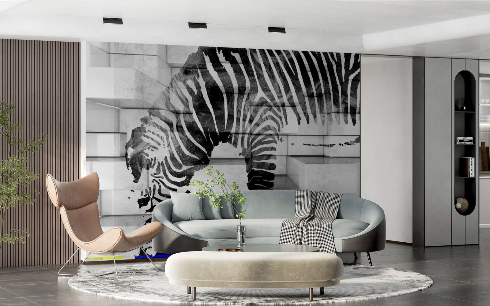 Fototapeta ceglany mur w pobliżu wodopoju z wizerunkiem zebry