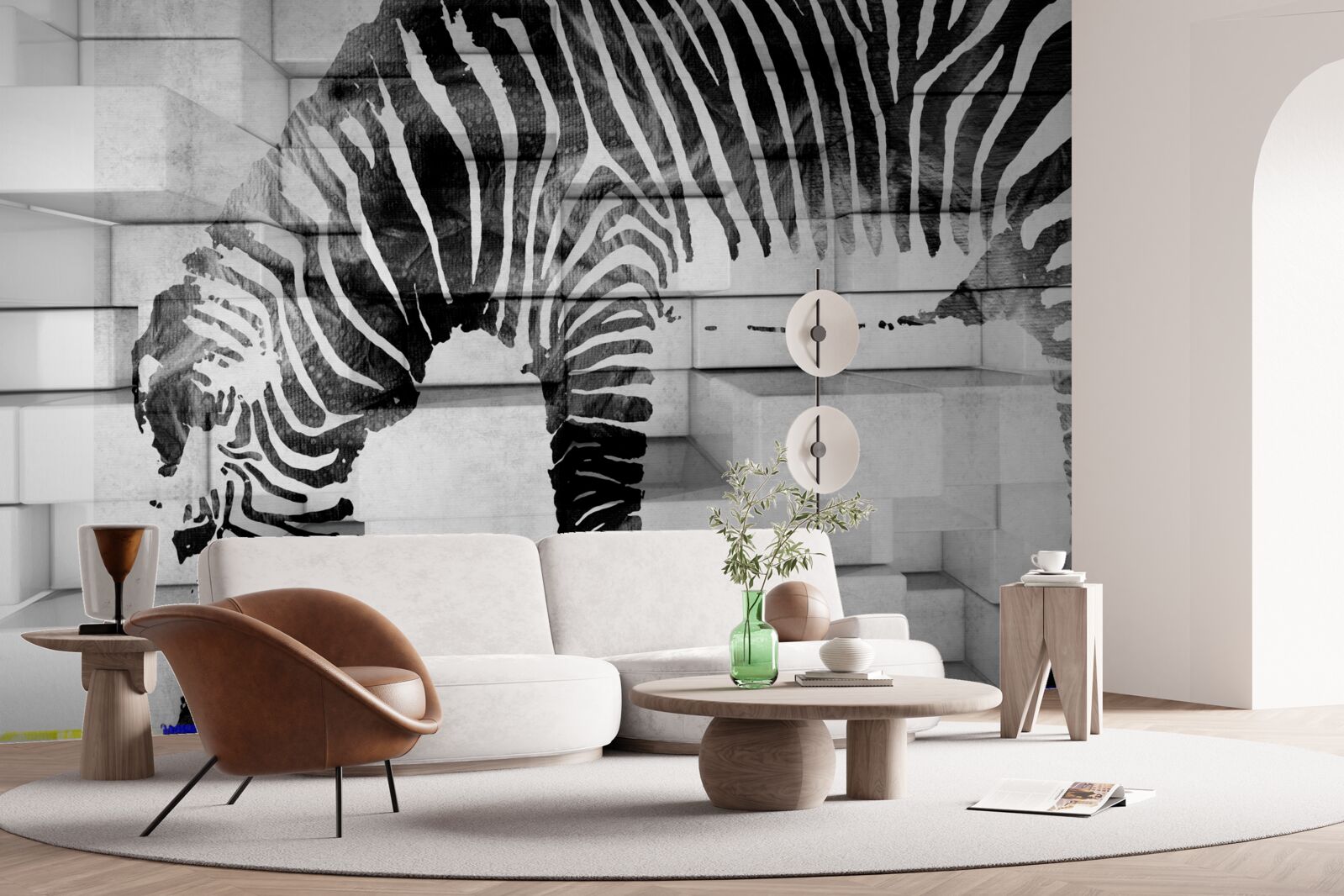 Fototapeta ceglany mur w pobliżu wodopoju z wizerunkiem zebry