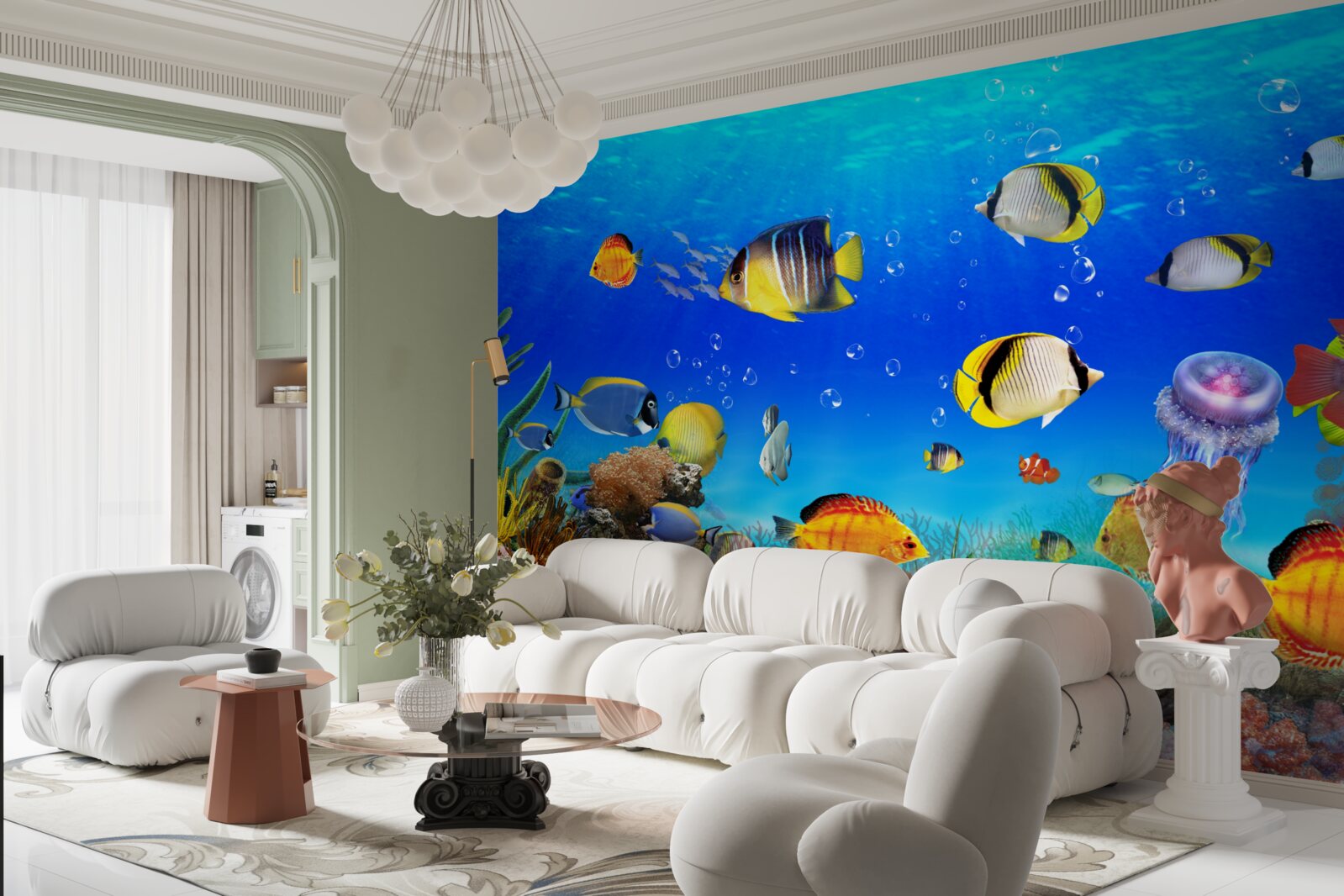 Fototapeta kolorowe ryby w błękitnej wodzie