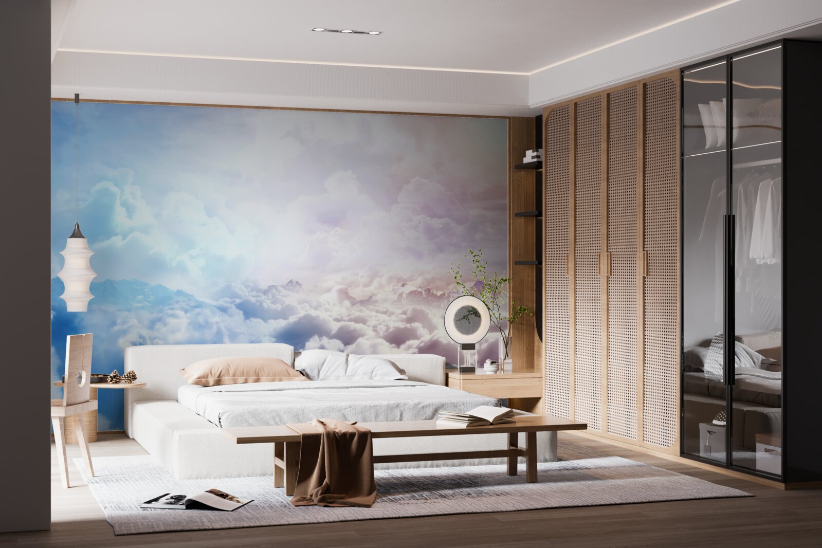 Fototapeta firmament chmur w odcieniach różu i błękitu