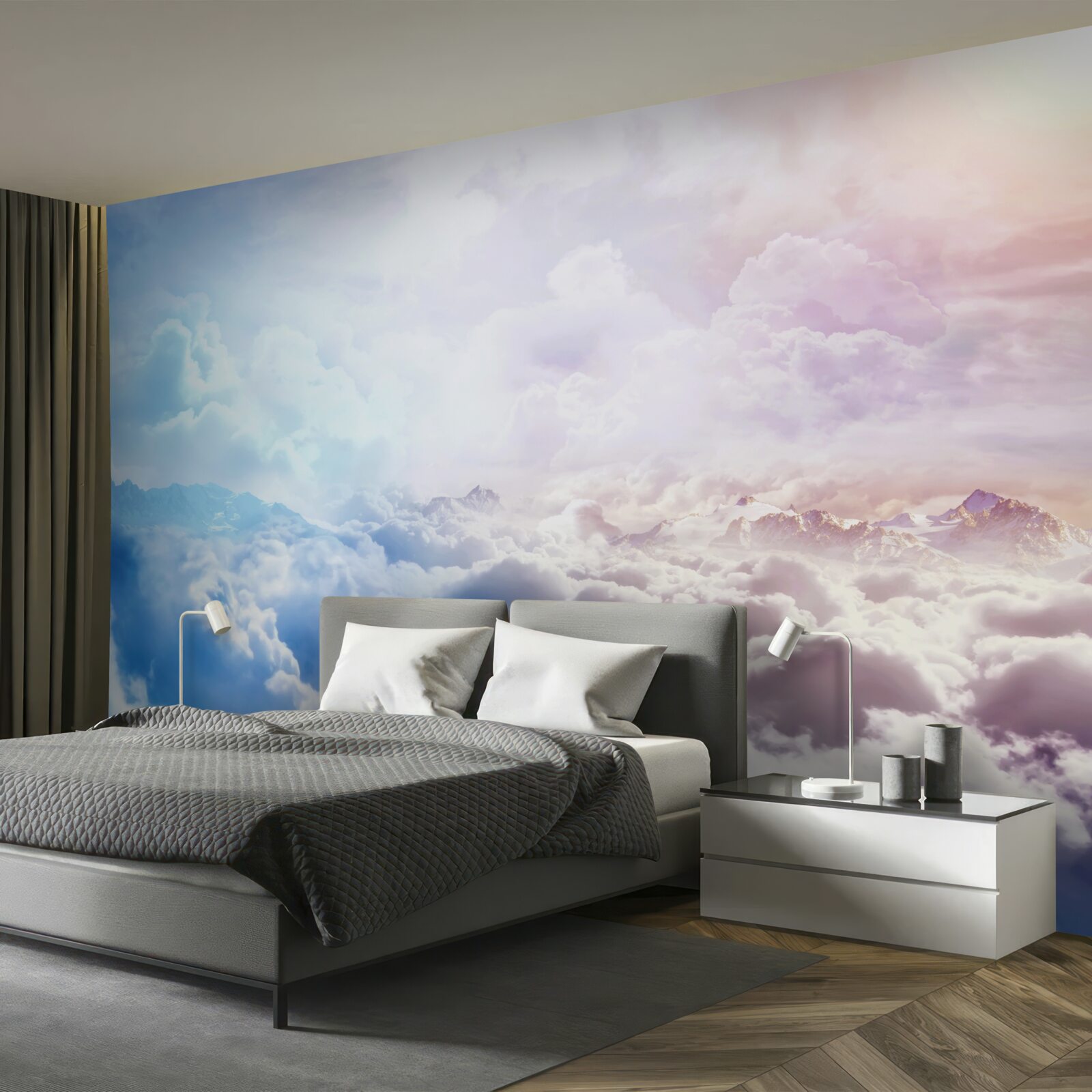 Fototapeta firmament chmur w odcieniach różu i błękitu