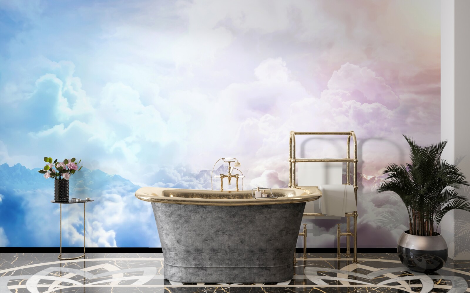 Fototapeta firmament chmur w odcieniach różu i błękitu