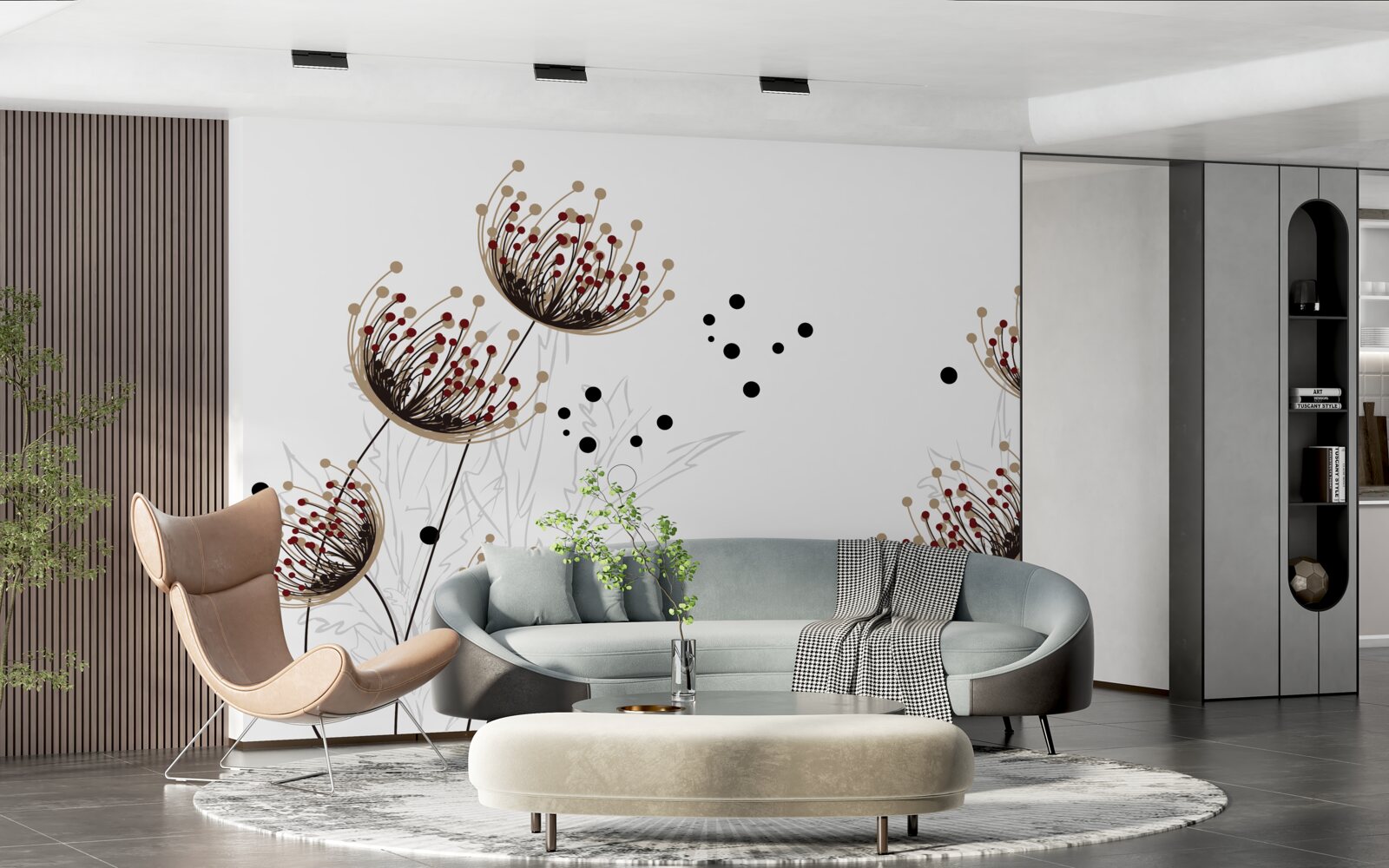 Fototapeta białe tło ozdobione mleczami