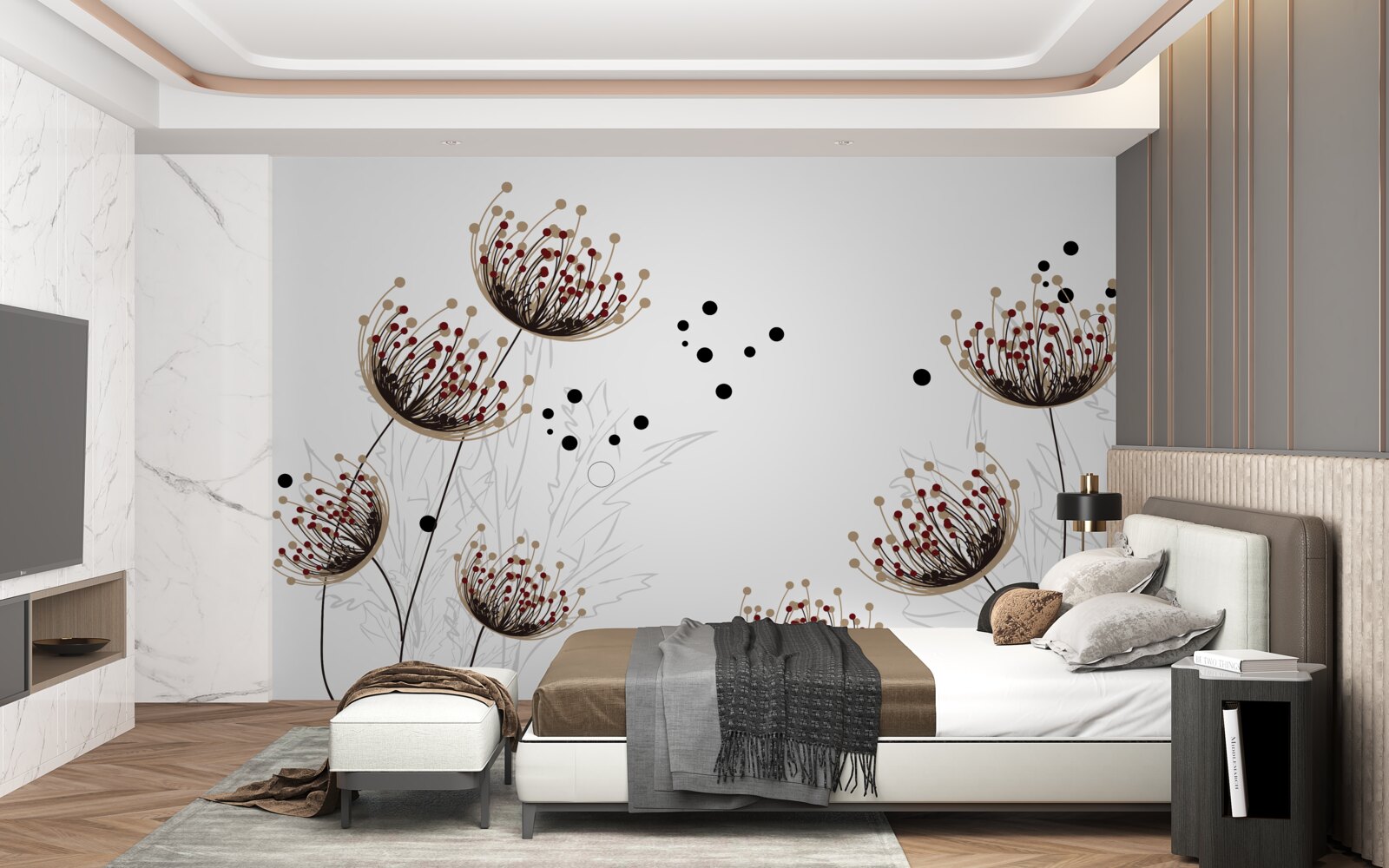 Fototapeta białe tło ozdobione mleczami