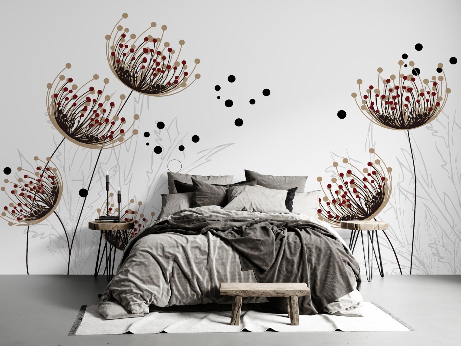 Fototapeta białe tło ozdobione mleczami