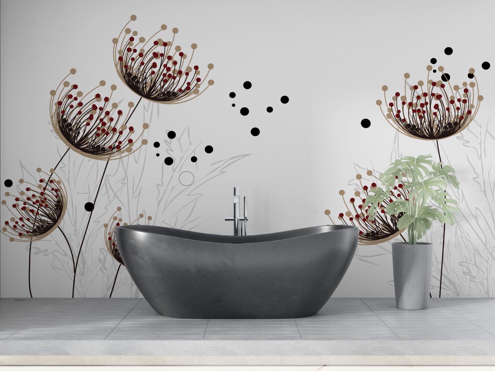 Fototapeta białe tło ozdobione mleczami