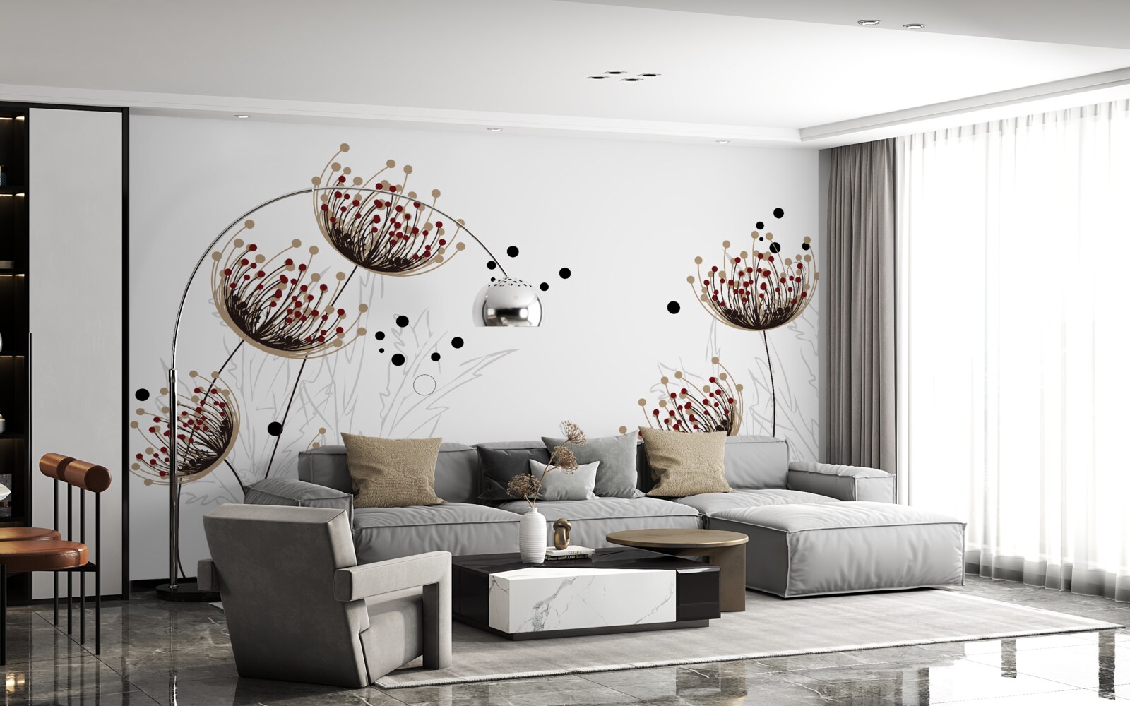 Fototapeta białe tło ozdobione mleczami