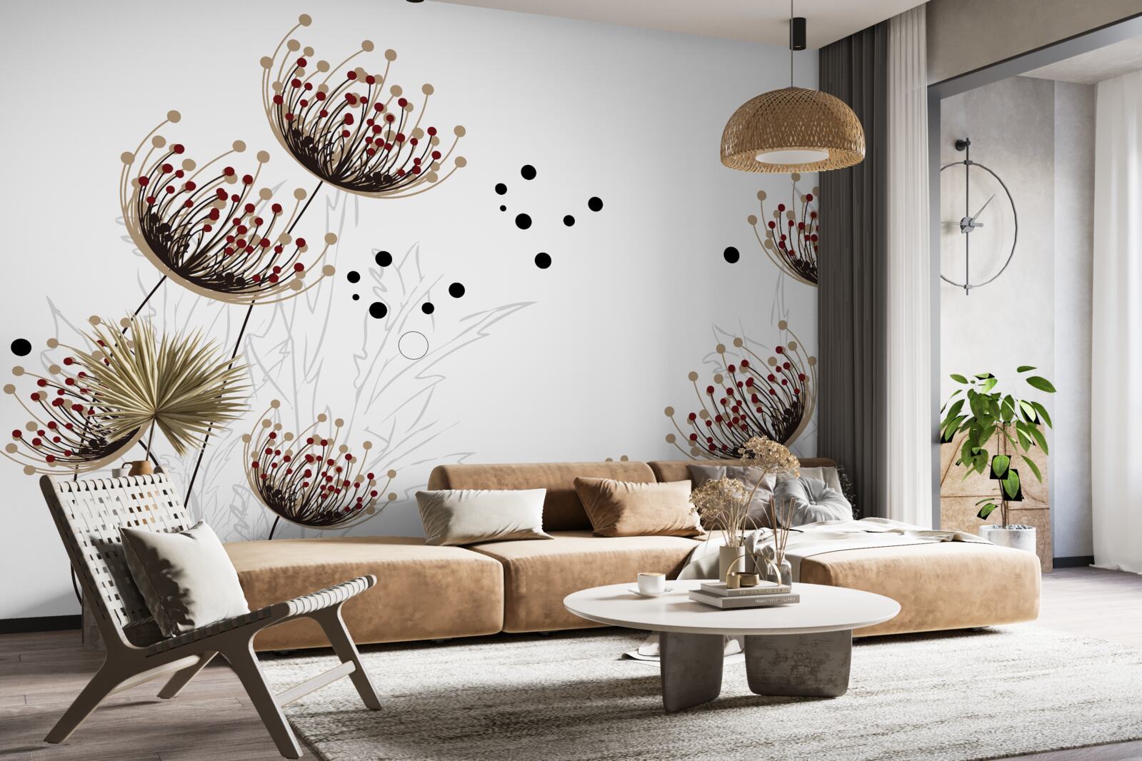 Fototapeta białe tło ozdobione mleczami