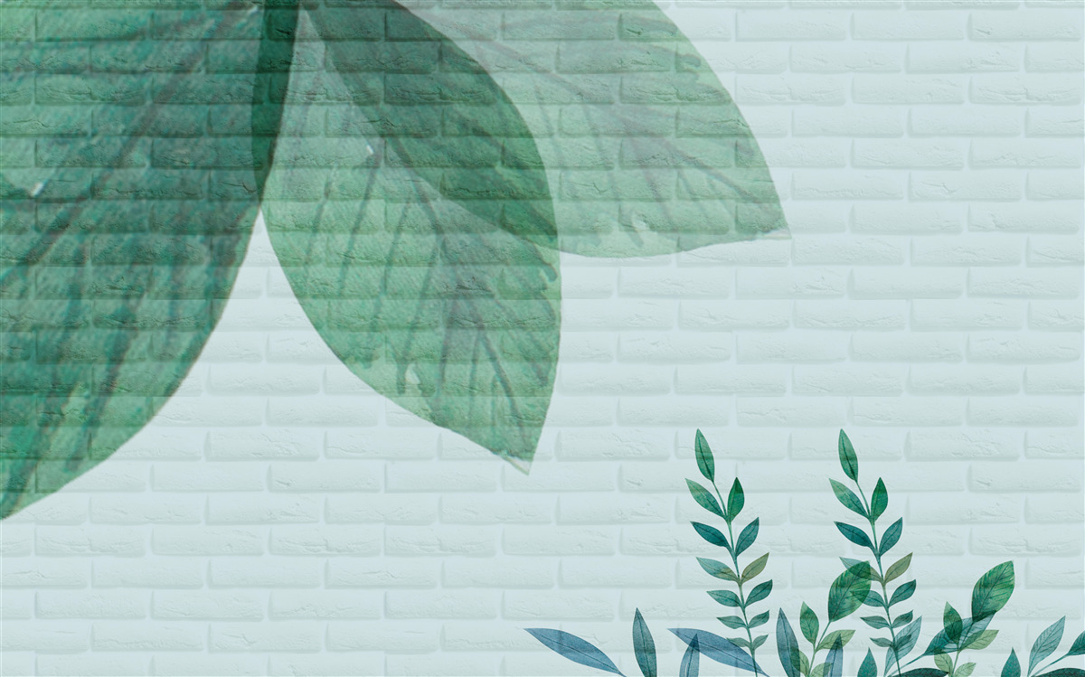 Fototapeta akwarela zielone liście na ścianie z cegły