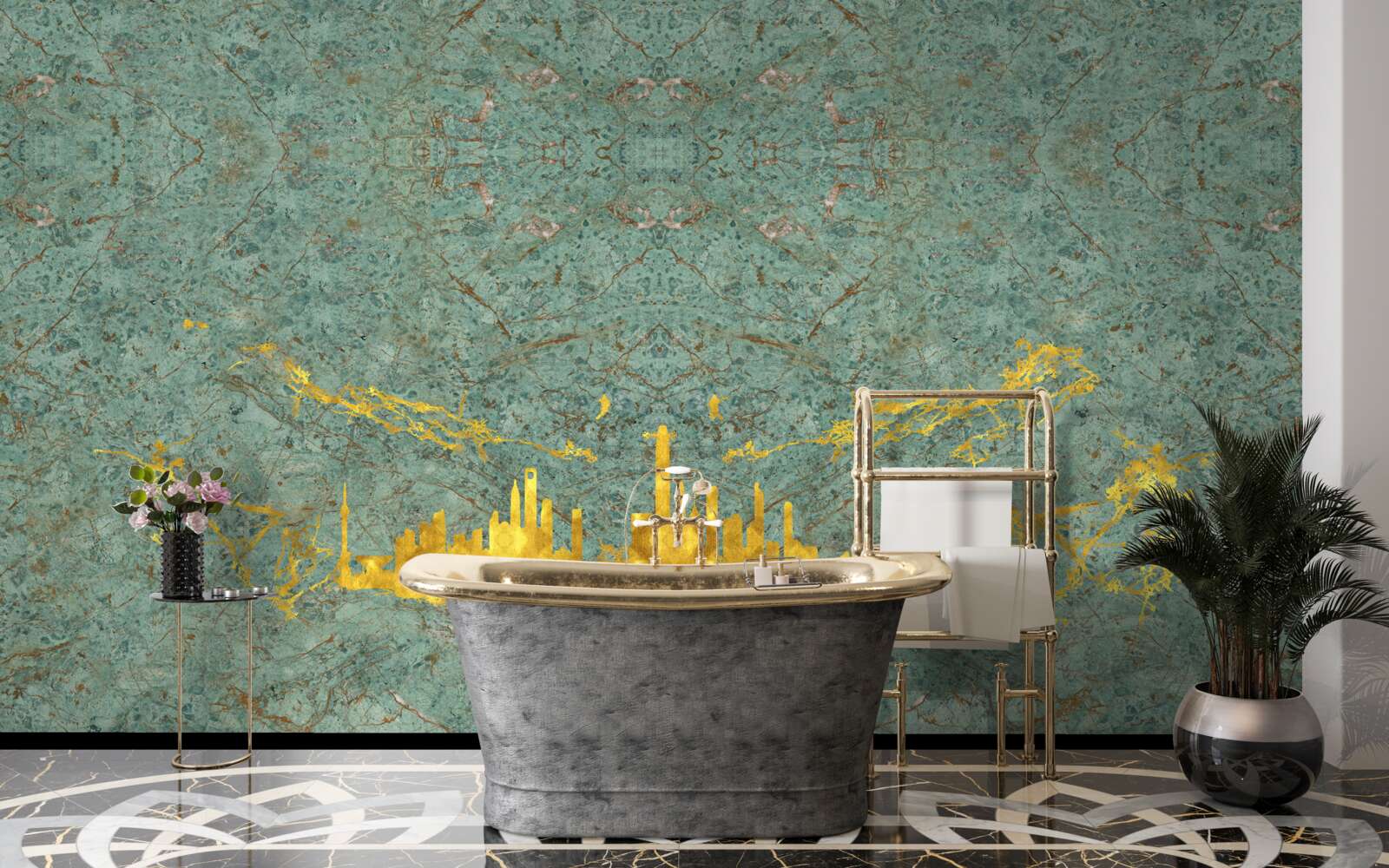 Fototapeta zielony marmur pokryty złotymi nitkami