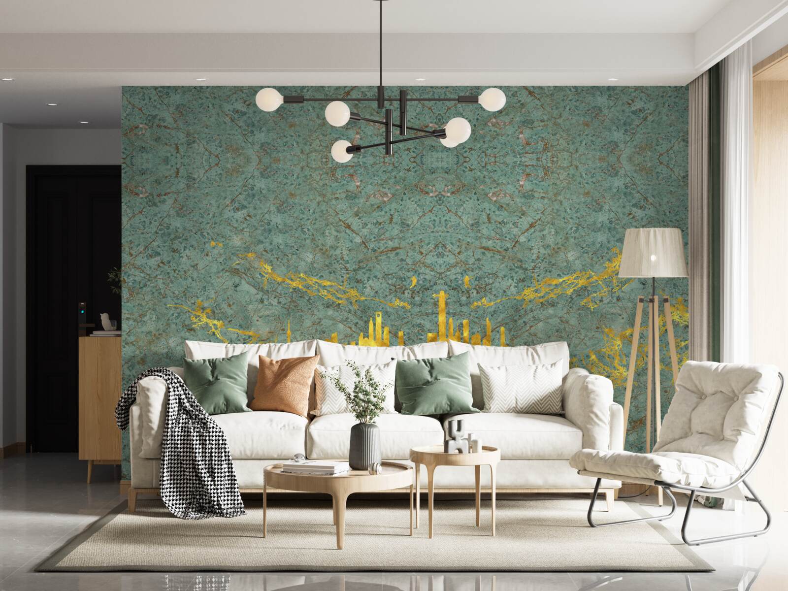 Fototapeta zielony marmur pokryty złotymi nitkami