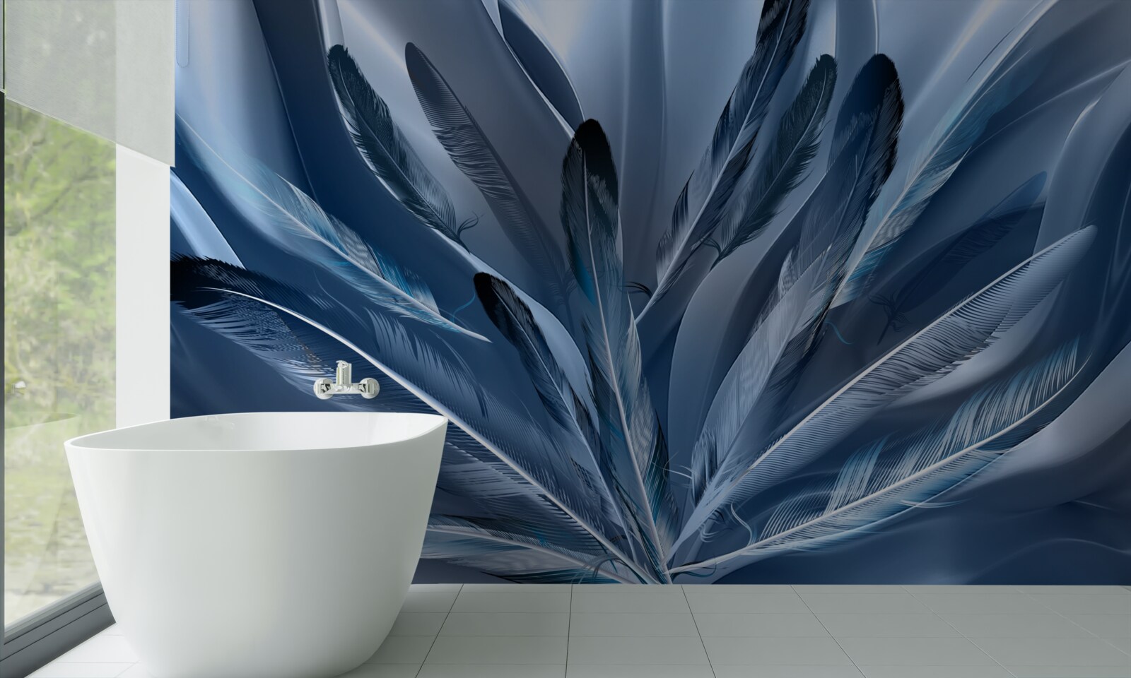 Fototapeta tło usiane niebieskimi piórami