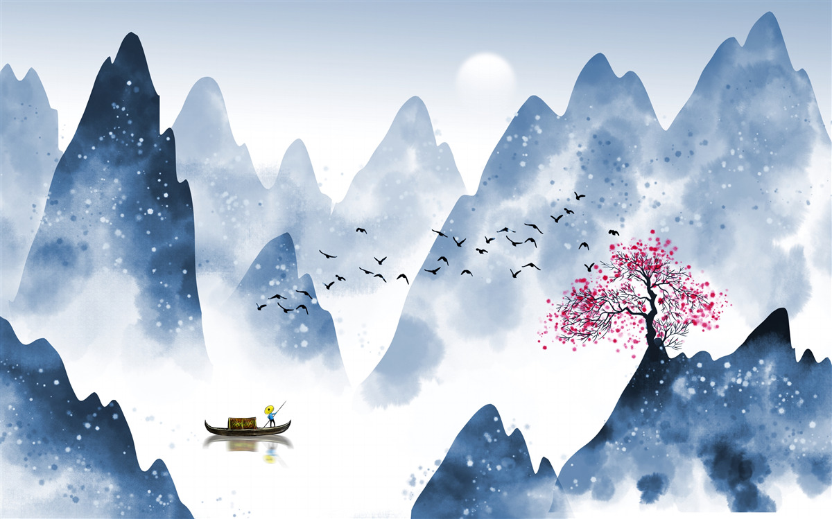 Fototapeta rybak wraca przez górskie jezioro