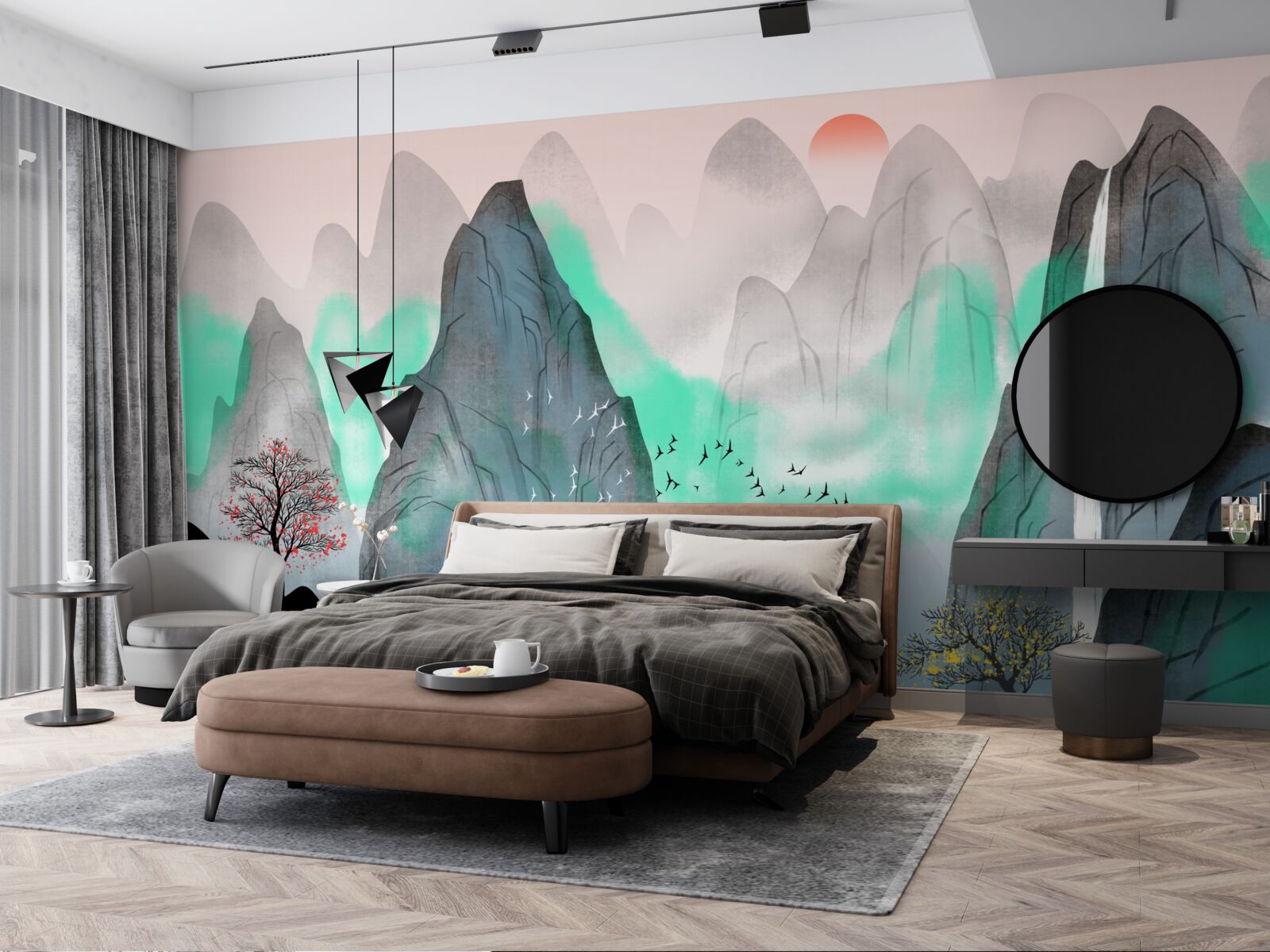 Fototapeta zachód słońca w abstrakcyjnych górach