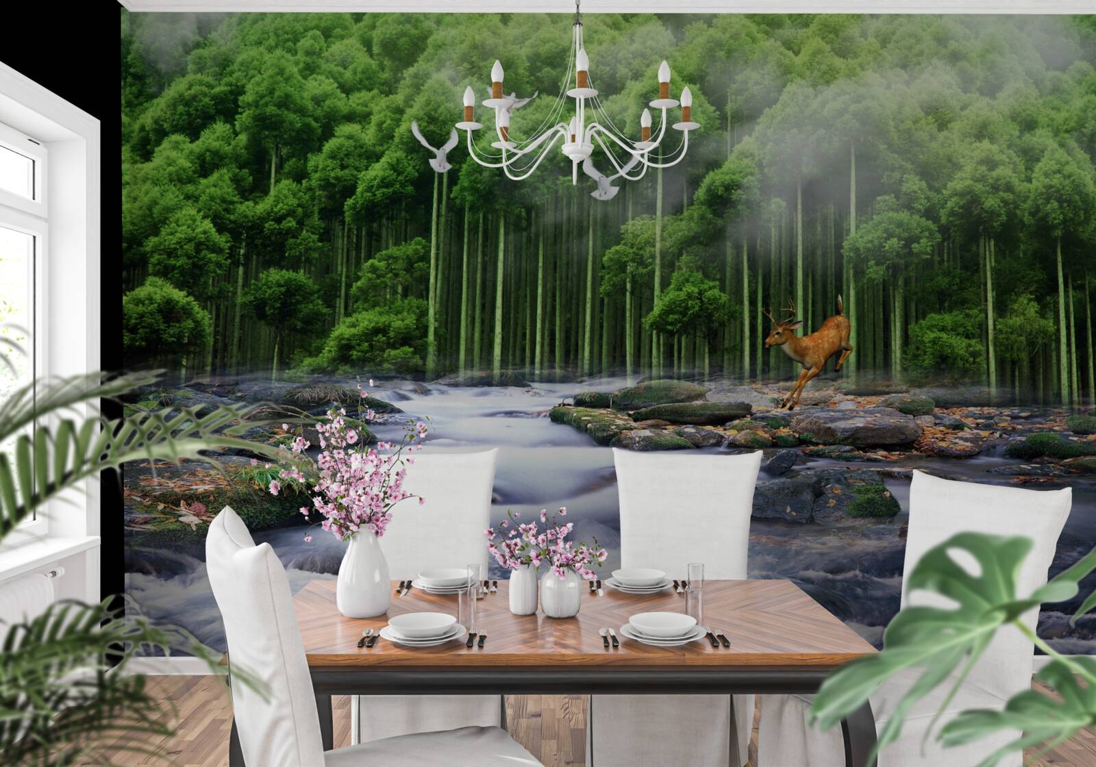 Fototapeta leśna przyroda i kaskadowe wodospady