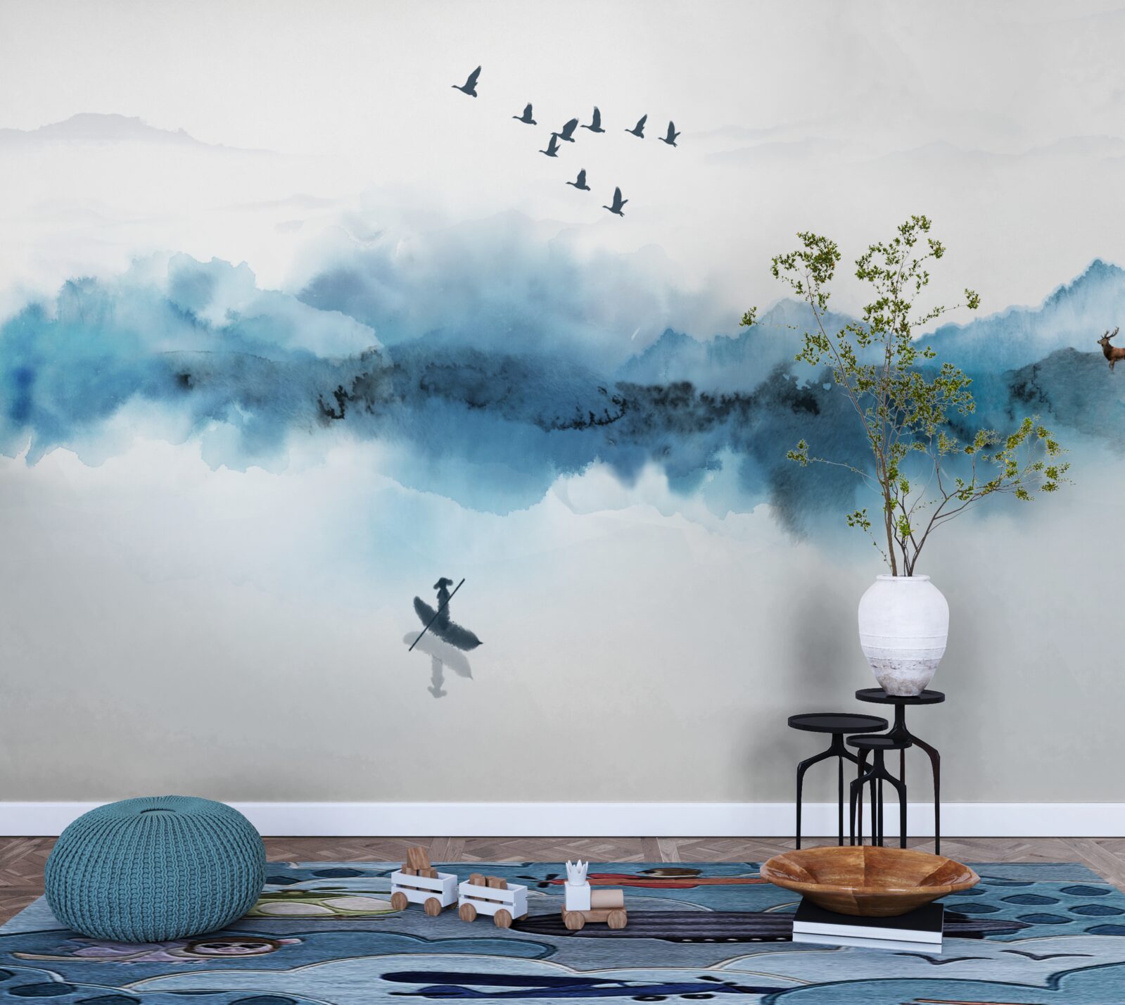 Fototapeta rybak spowity poranną mgłą