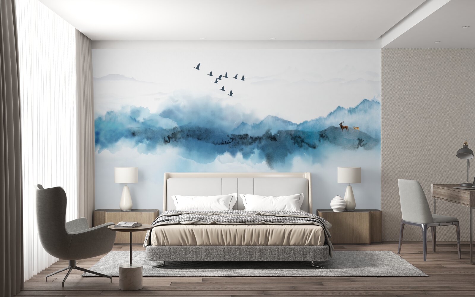 Fototapeta rybak spowity poranną mgłą