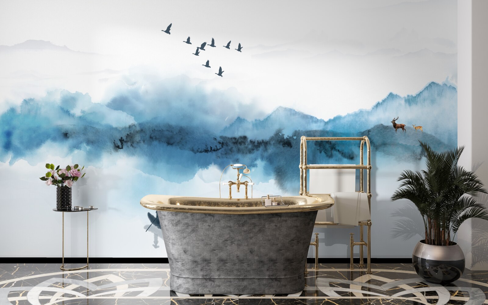 Fototapeta rybak spowity poranną mgłą