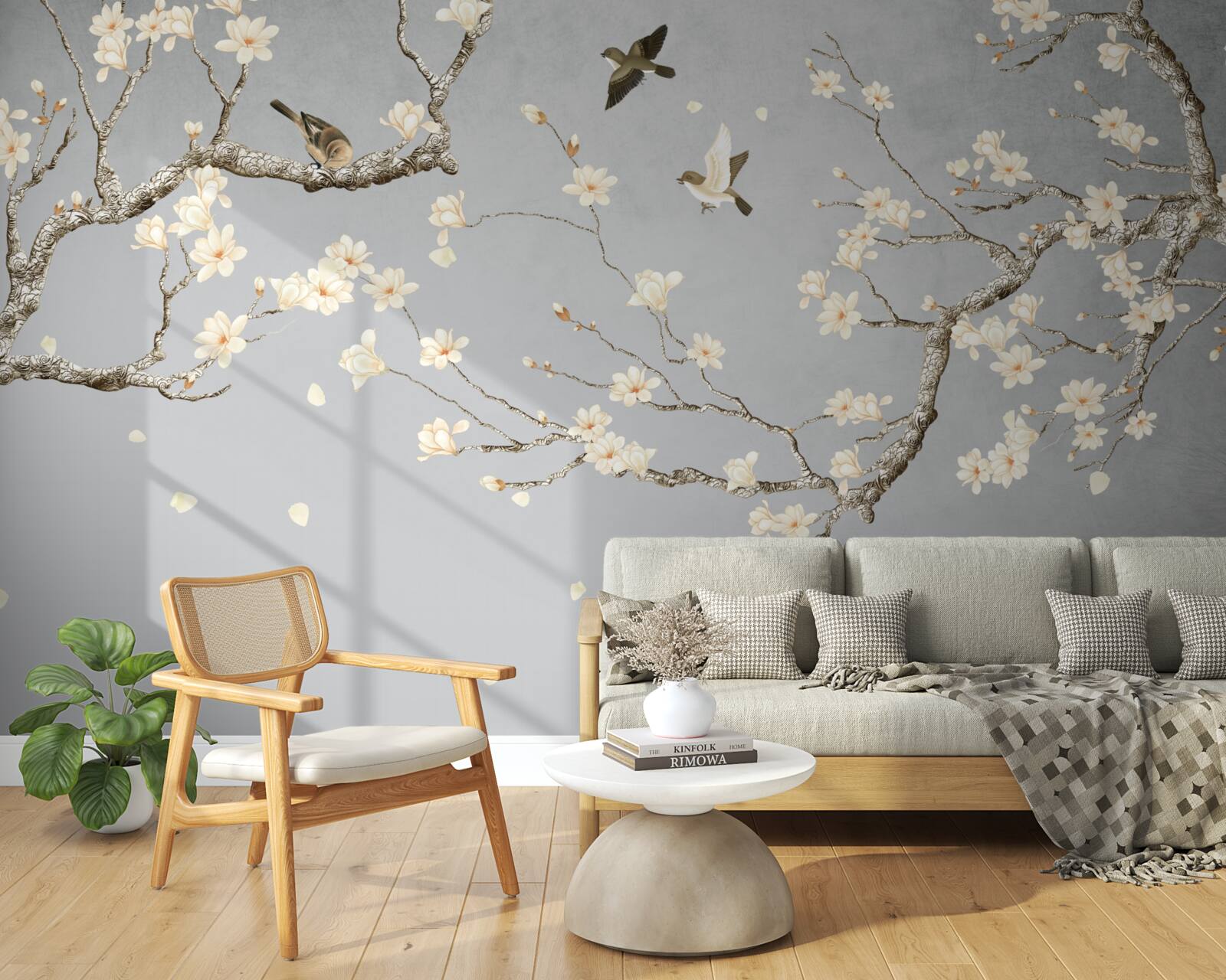 Fototapeta ptaki krążą wokół kwitnącego drzewa