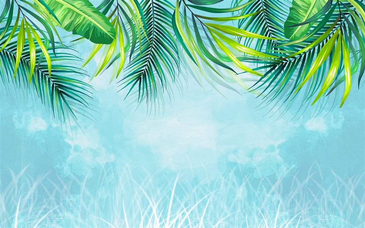 Fototapeta tropikalne liście na tle błękitnego nieba