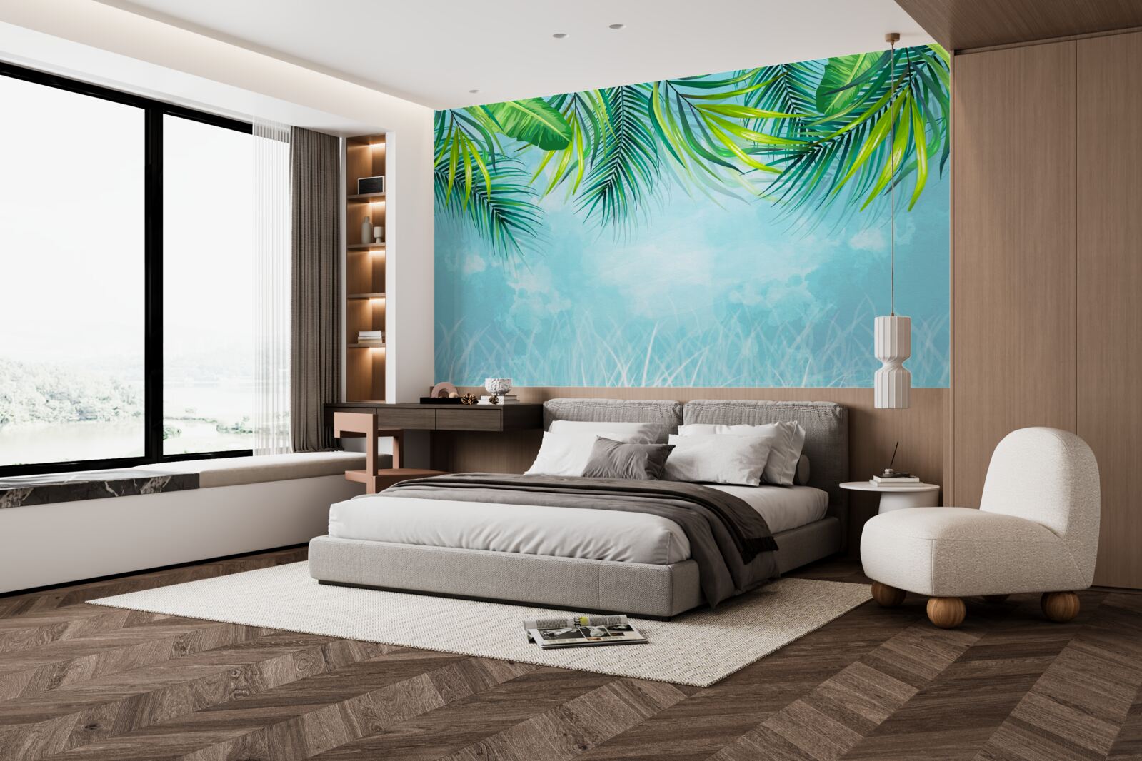 Fototapeta tropikalne liście na tle błękitnego nieba