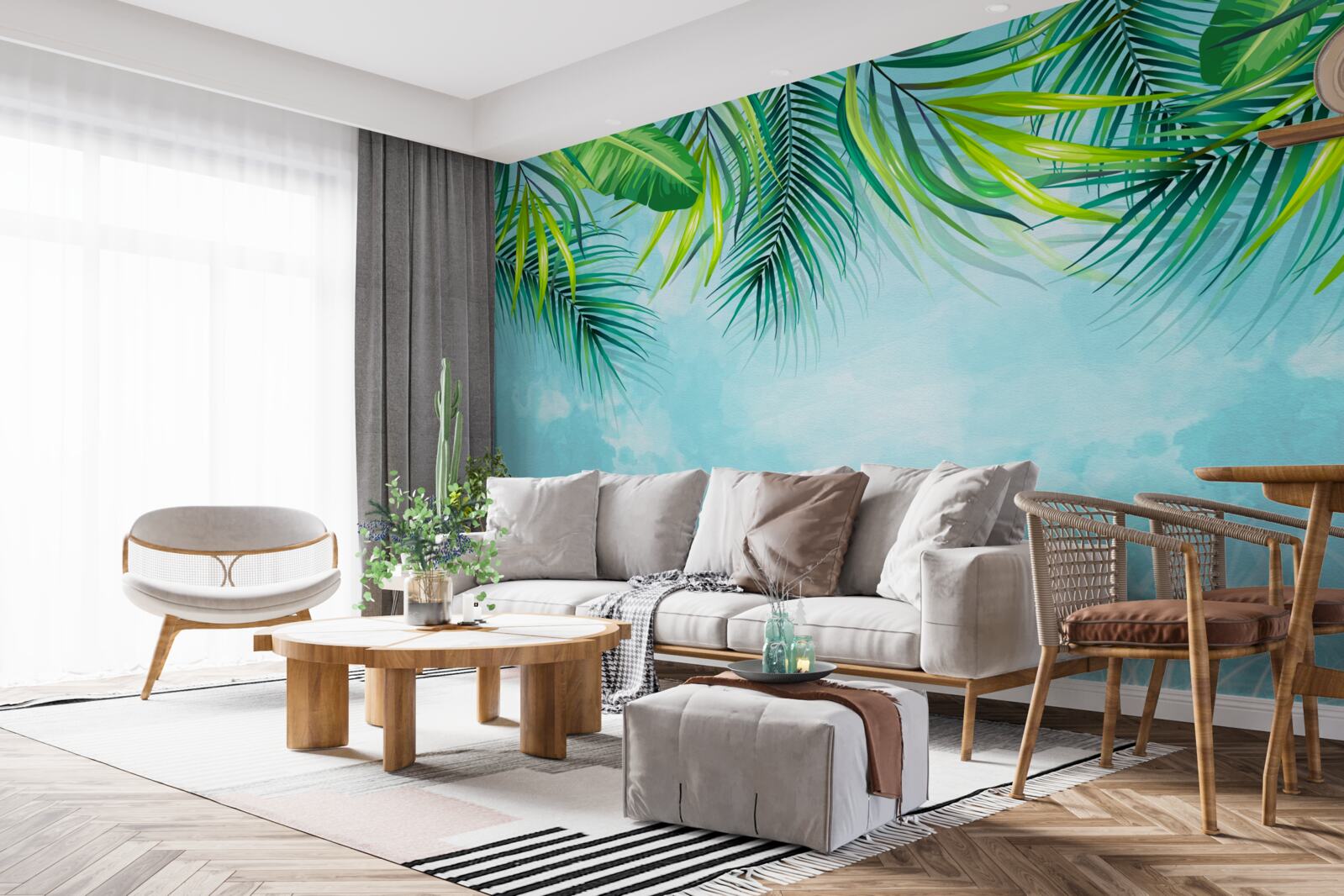 Fototapeta tropikalne liście na tle błękitnego nieba