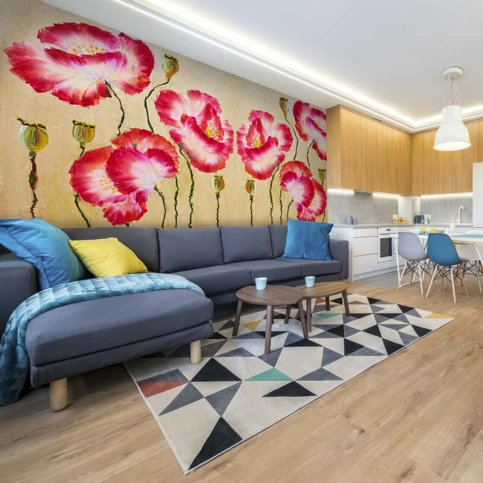 Fototapeta pąki i kwiaty maków w odcieniach czerwieni i bieli