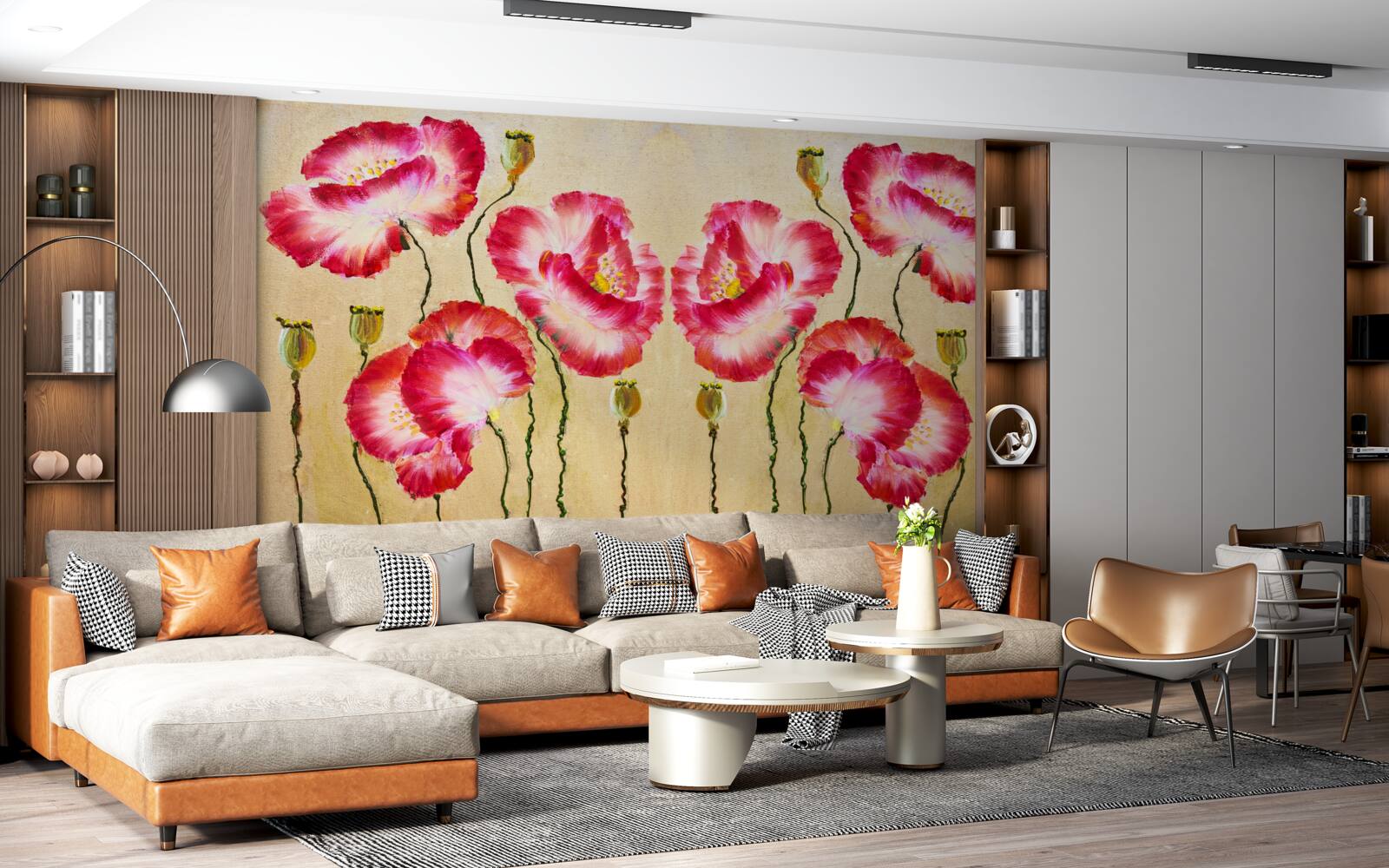 Fototapeta pąki i kwiaty maków w odcieniach czerwieni i bieli