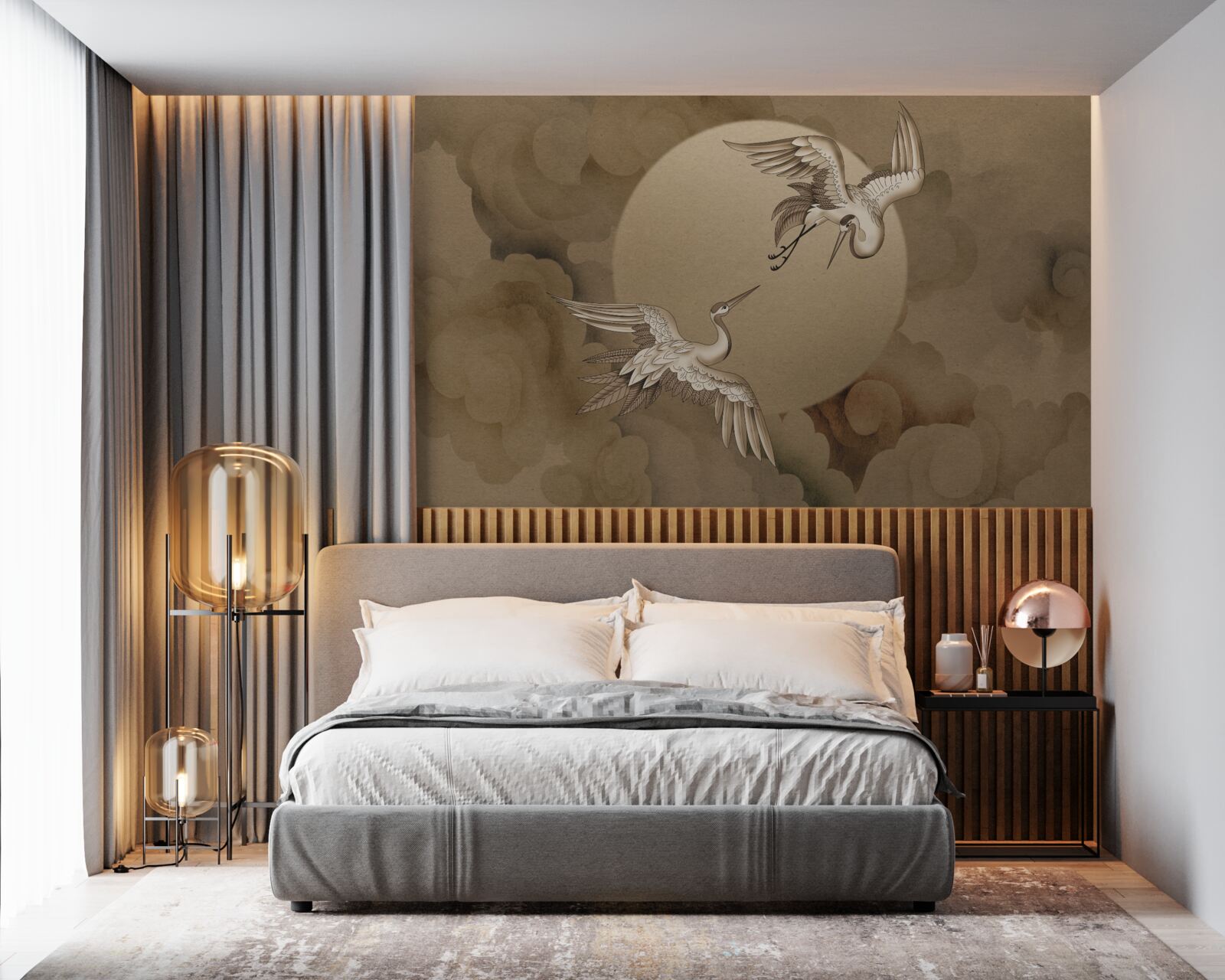 Fototapeta taniec żurawia pod chmurami