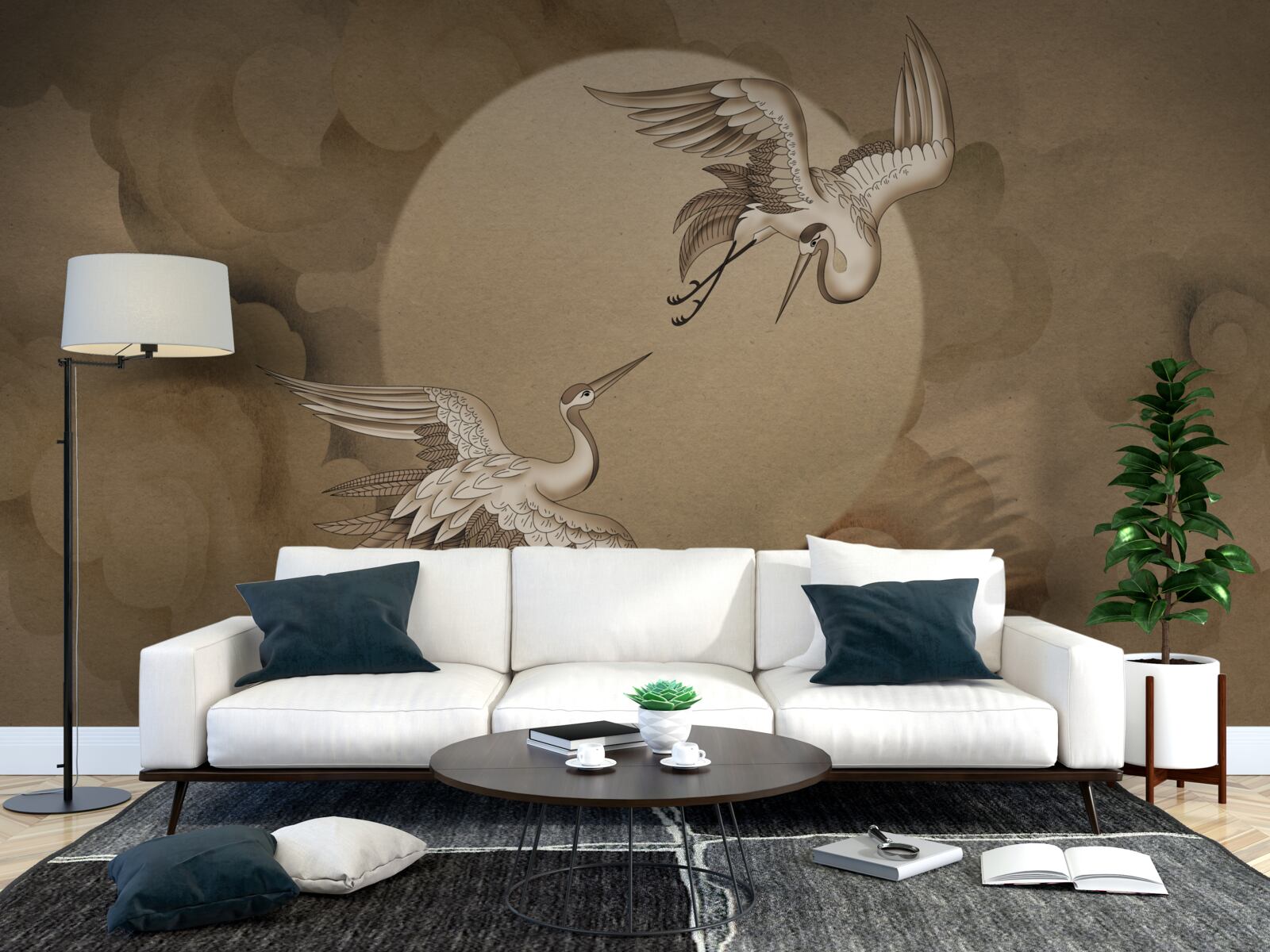 Fototapeta taniec żurawia pod chmurami