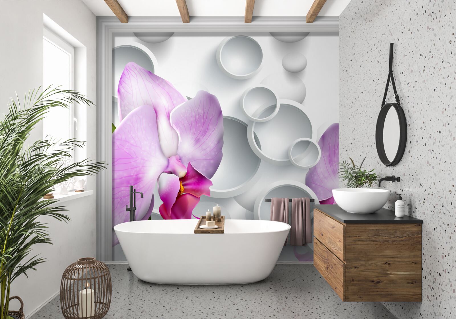 Fototapeta miękka różowa orchidea z pierścieniami