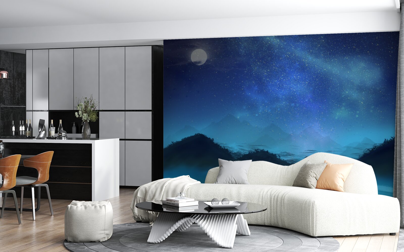 Fototapeta północny blask i gwiaździste niebo nad szczytami górskimi