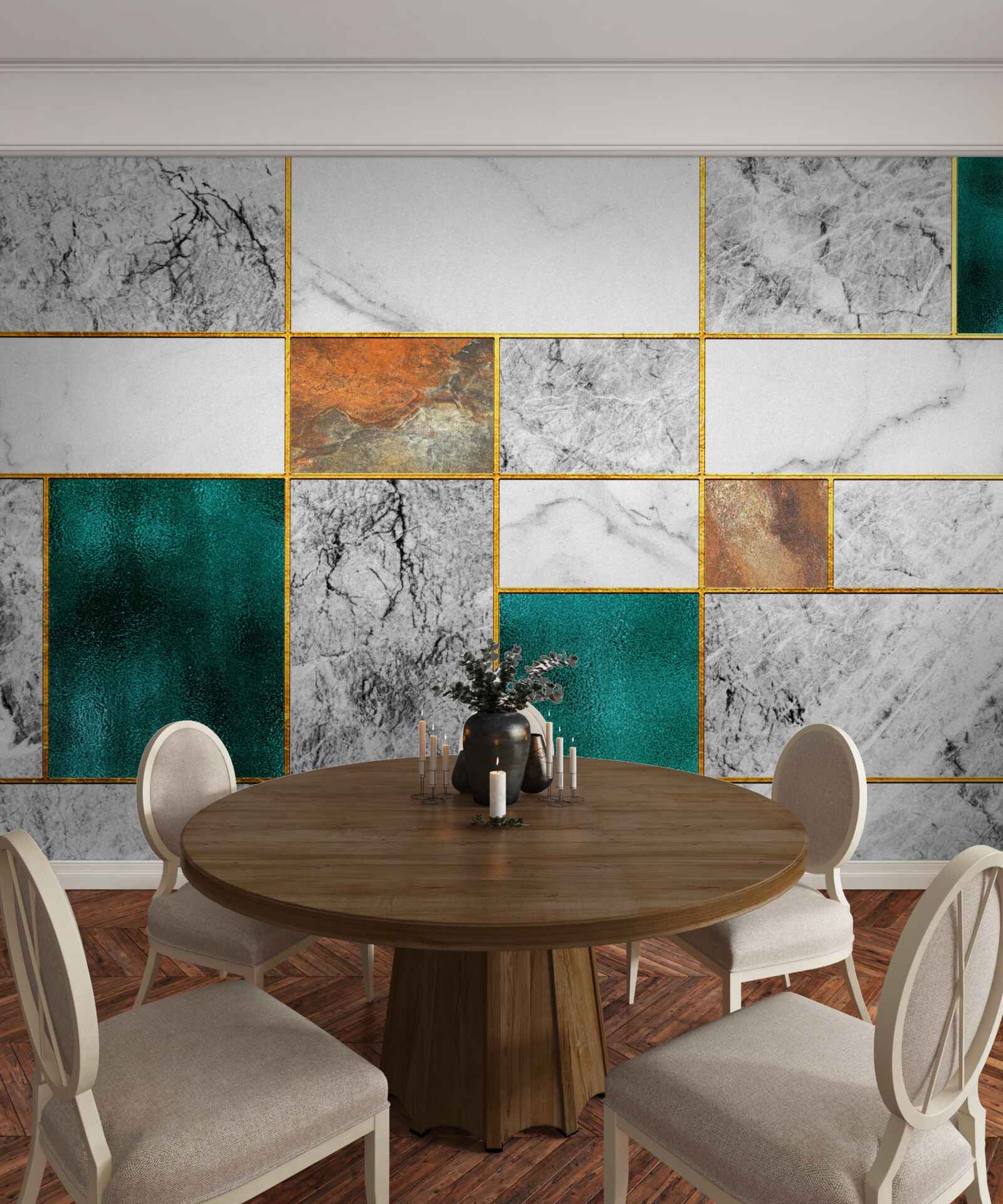 Fototapeta szmaragd łączy się z szarą mozaiką