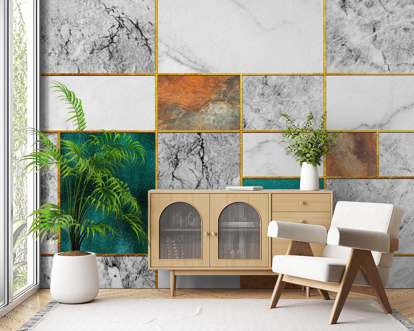 Fototapeta szmaragd łączy się z szarą mozaiką