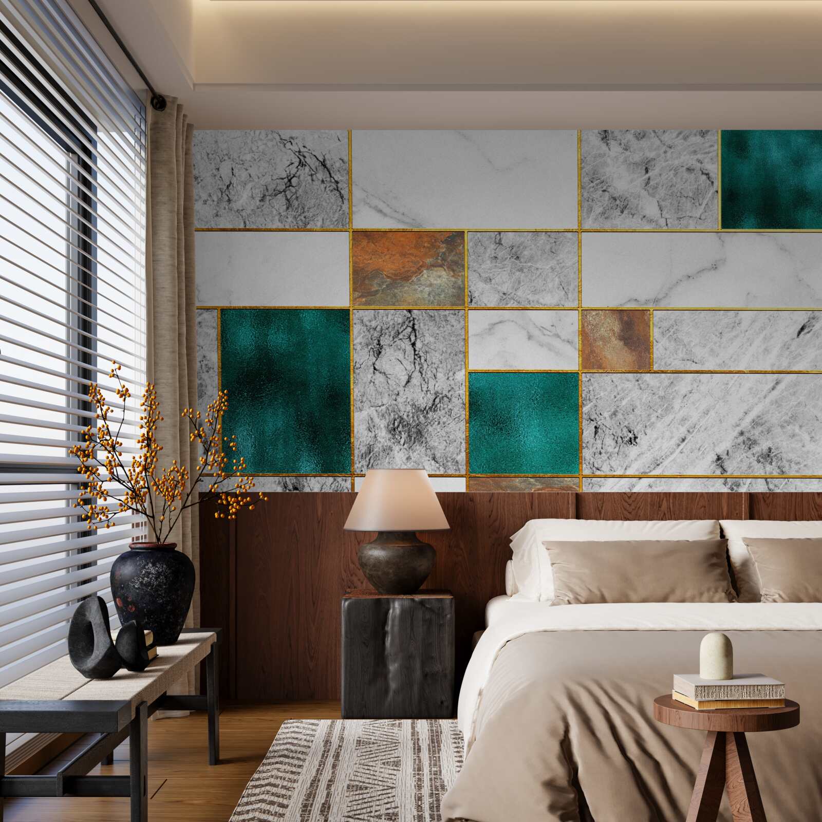 Fototapeta szmaragd łączy się z szarą mozaiką