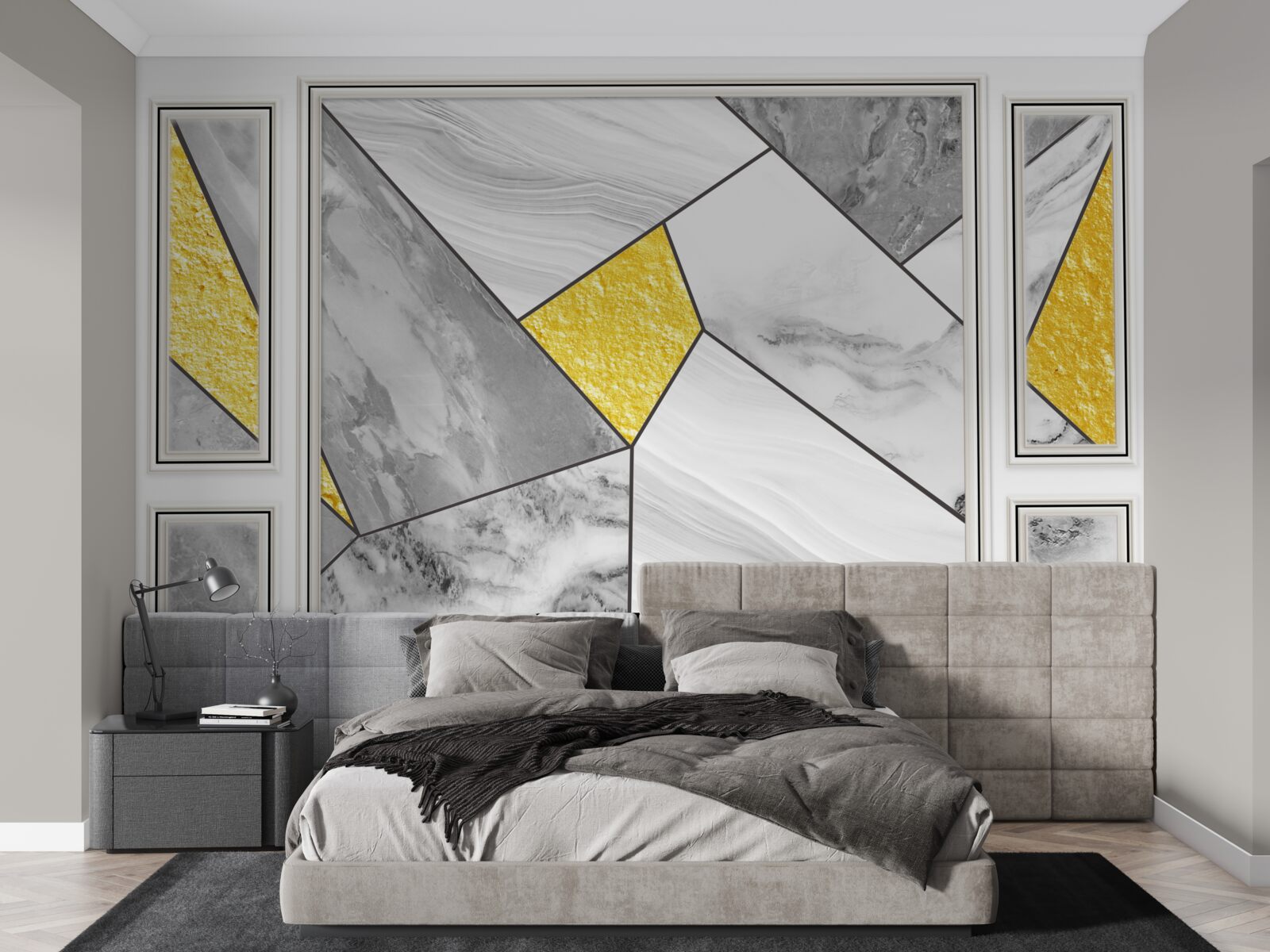 Fototapeta szara mozaika ze złotymi elementami