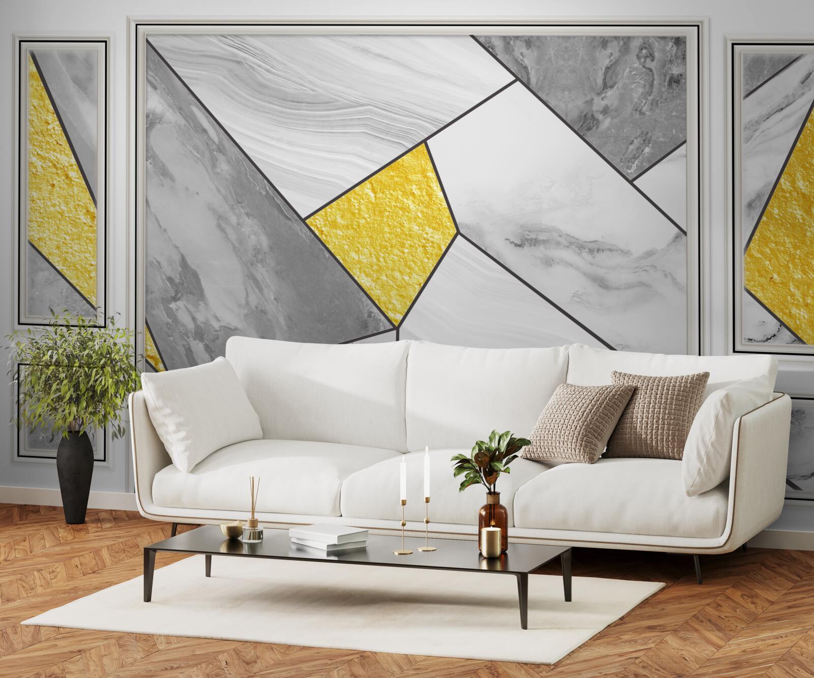 Fototapeta szara mozaika ze złotymi elementami