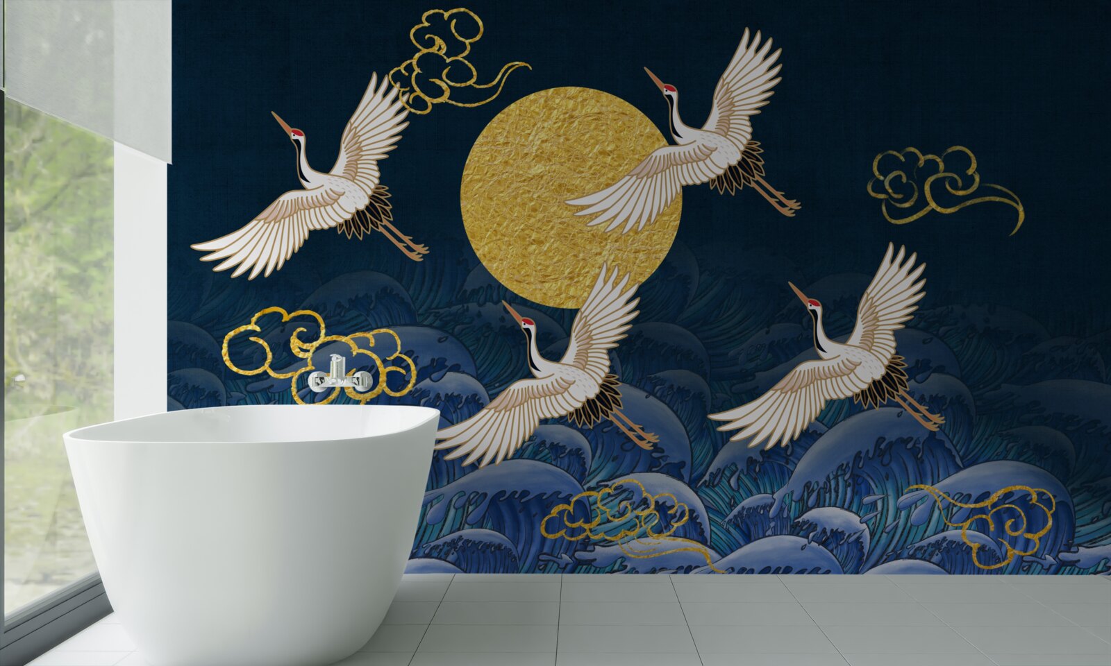 Fototapeta grupa żurawi kieruje się w stronę ich domu