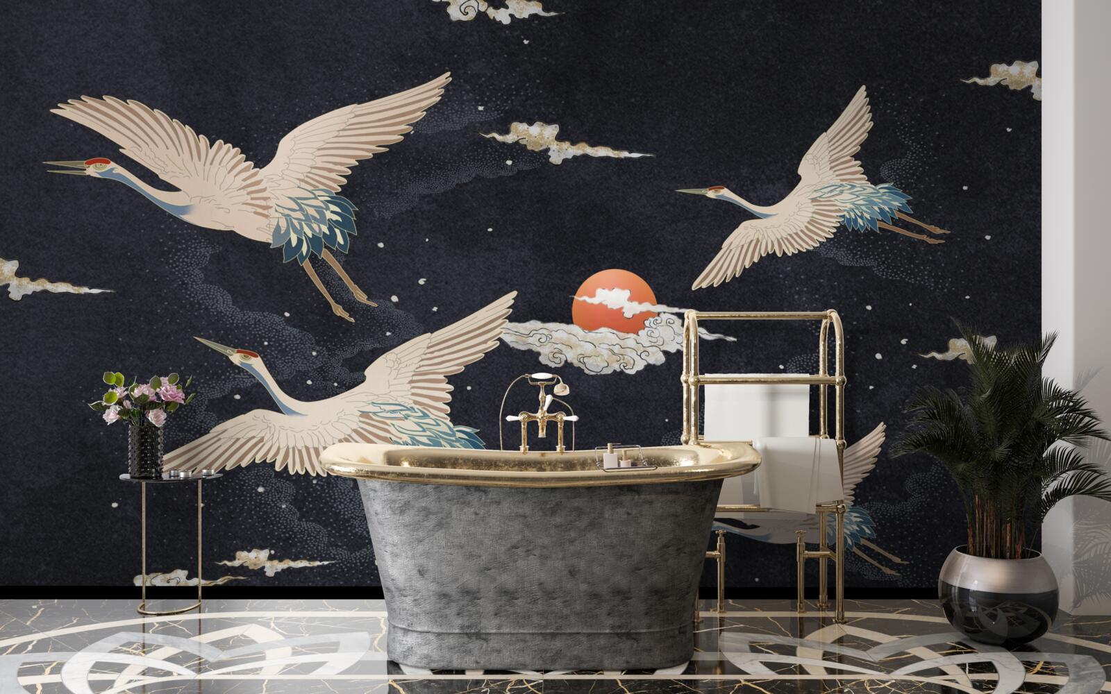 Fototapeta Żurawie odlatują w poszukiwaniu ciepła